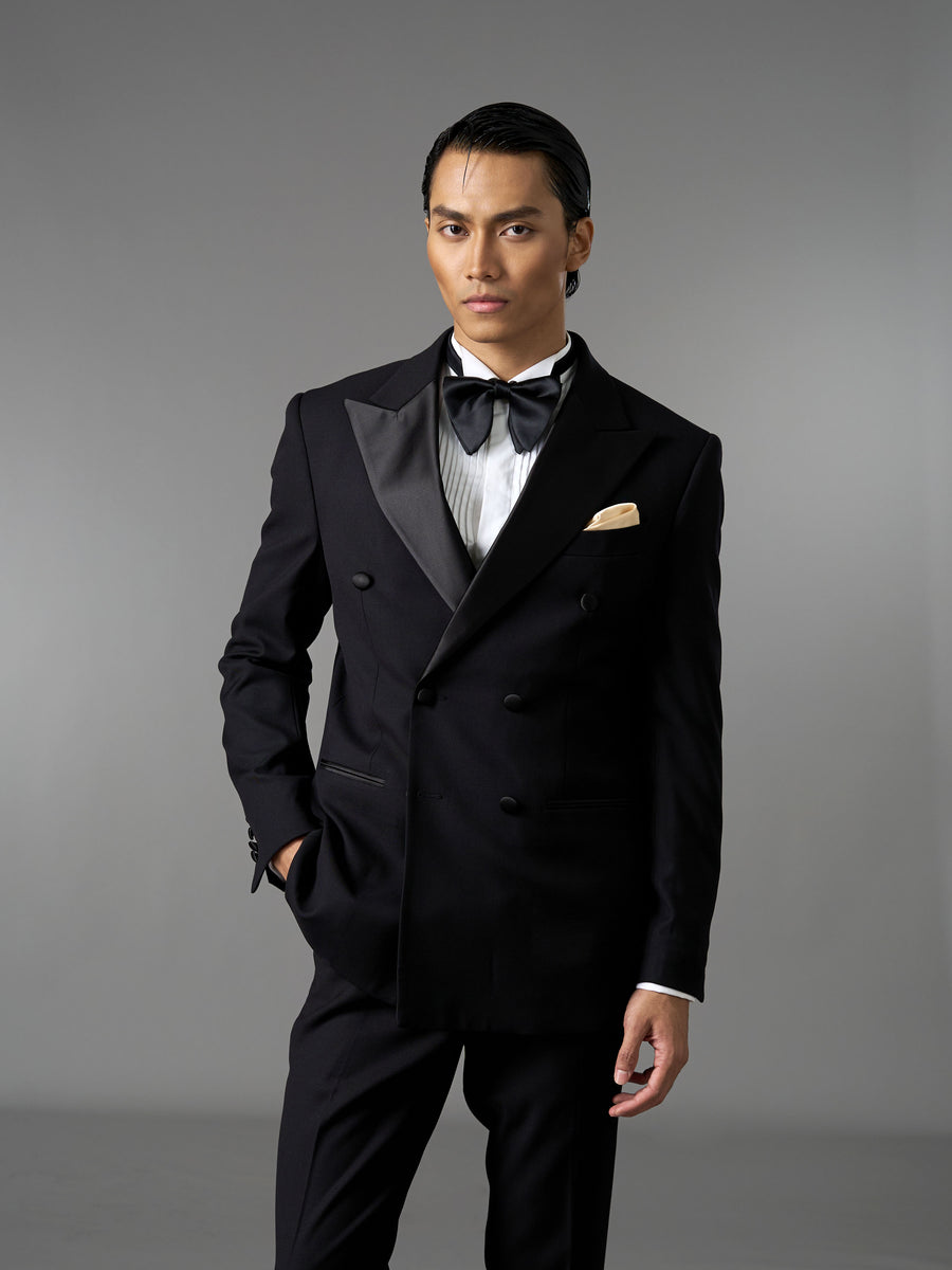 Double Breasted Suit Blazer Tux - Jet Black (Slim Fit)