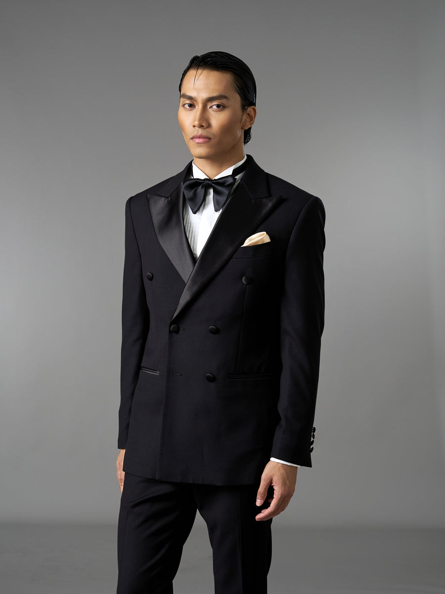 Double Breasted Suit Blazer Tux - Jet Black (Slim Fit)