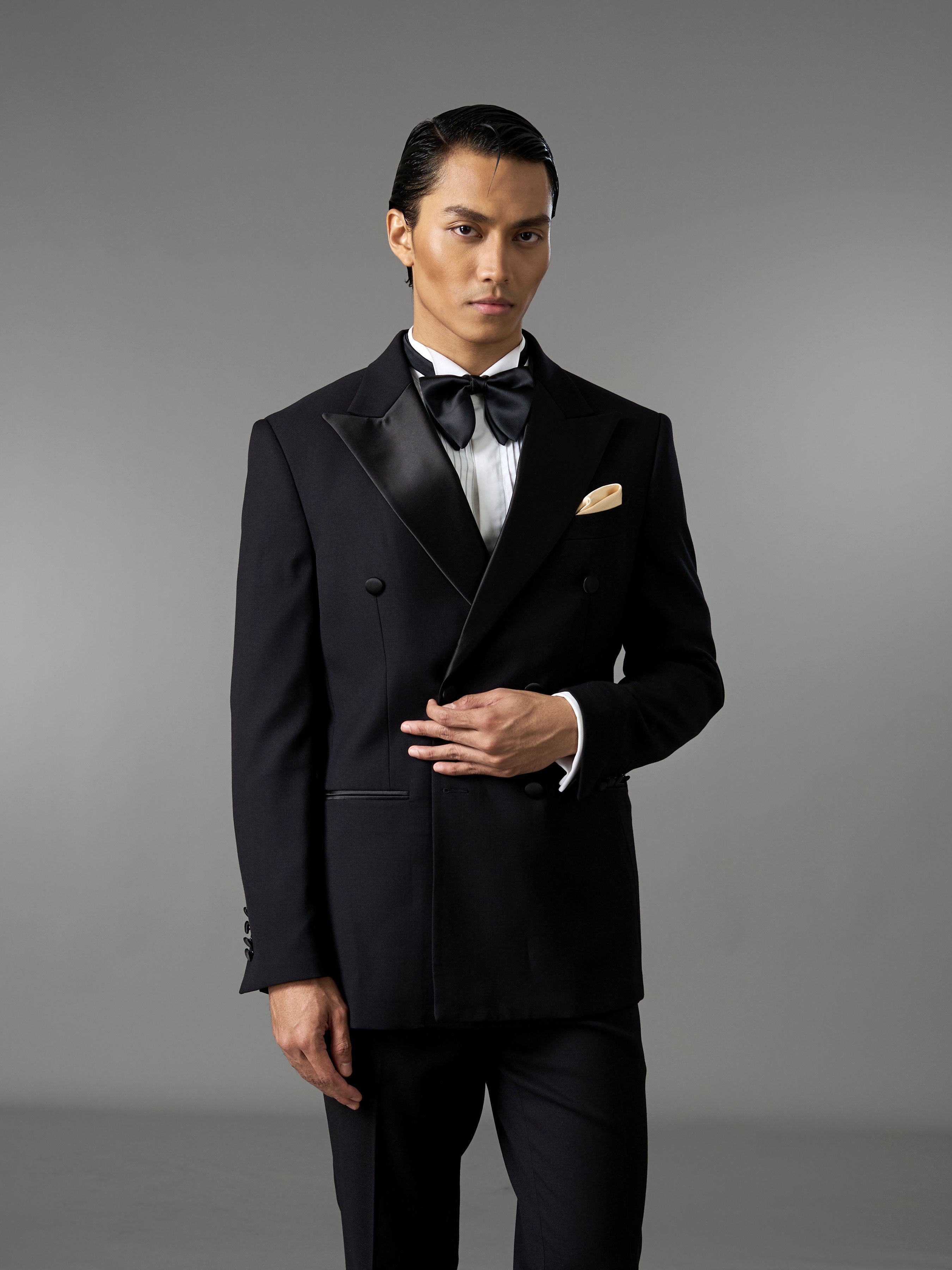 Double Breasted Suit Blazer Tux - Jet Black (Slim Fit)