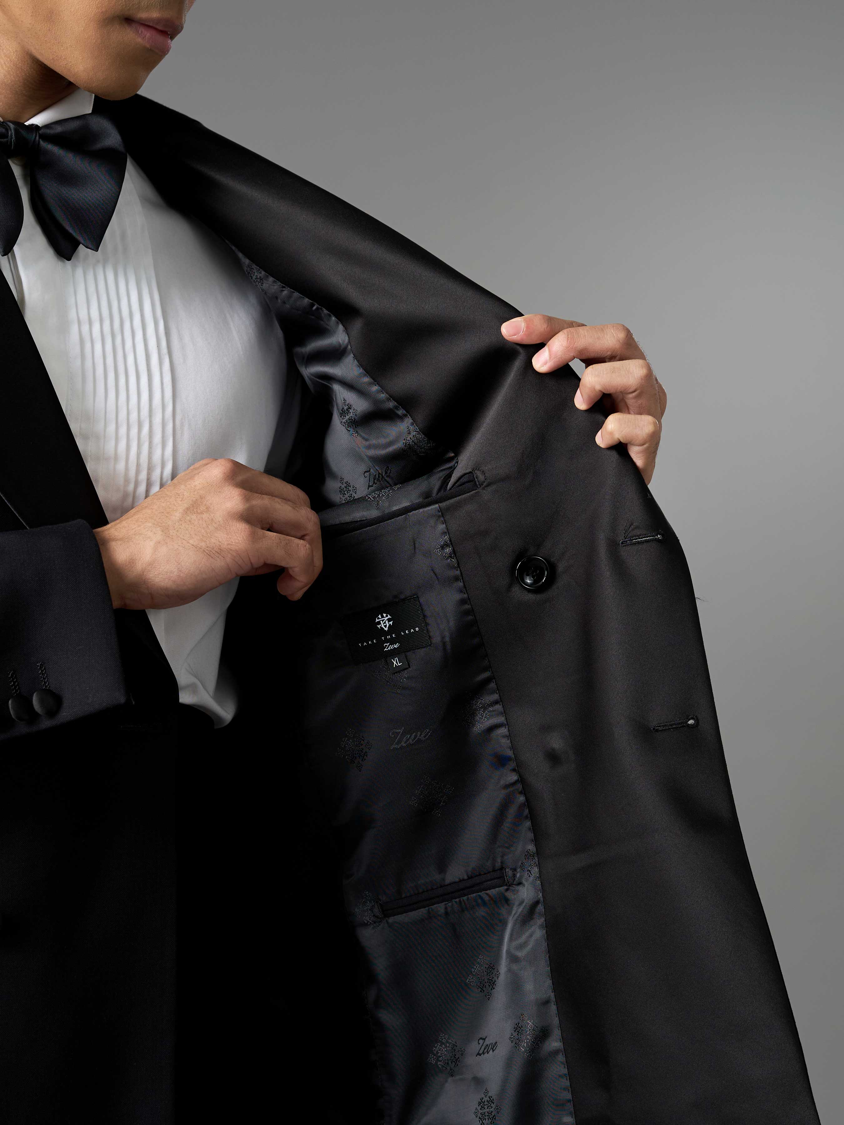 Double Breasted Suit Blazer Tux - Jet Black (Slim Fit)