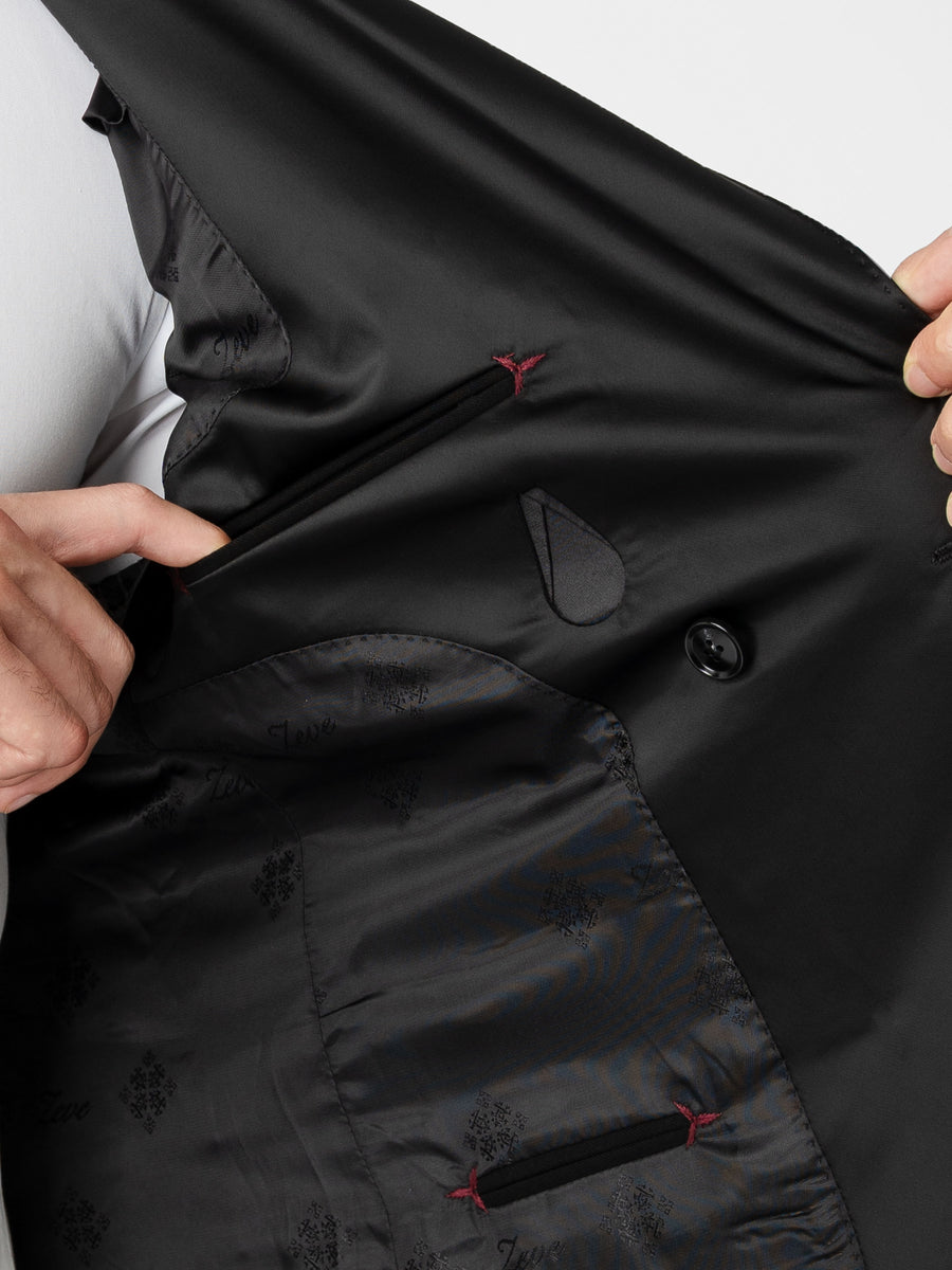 Double Breasted Suit Blazer Tux - Raven Black (Regular Fit)