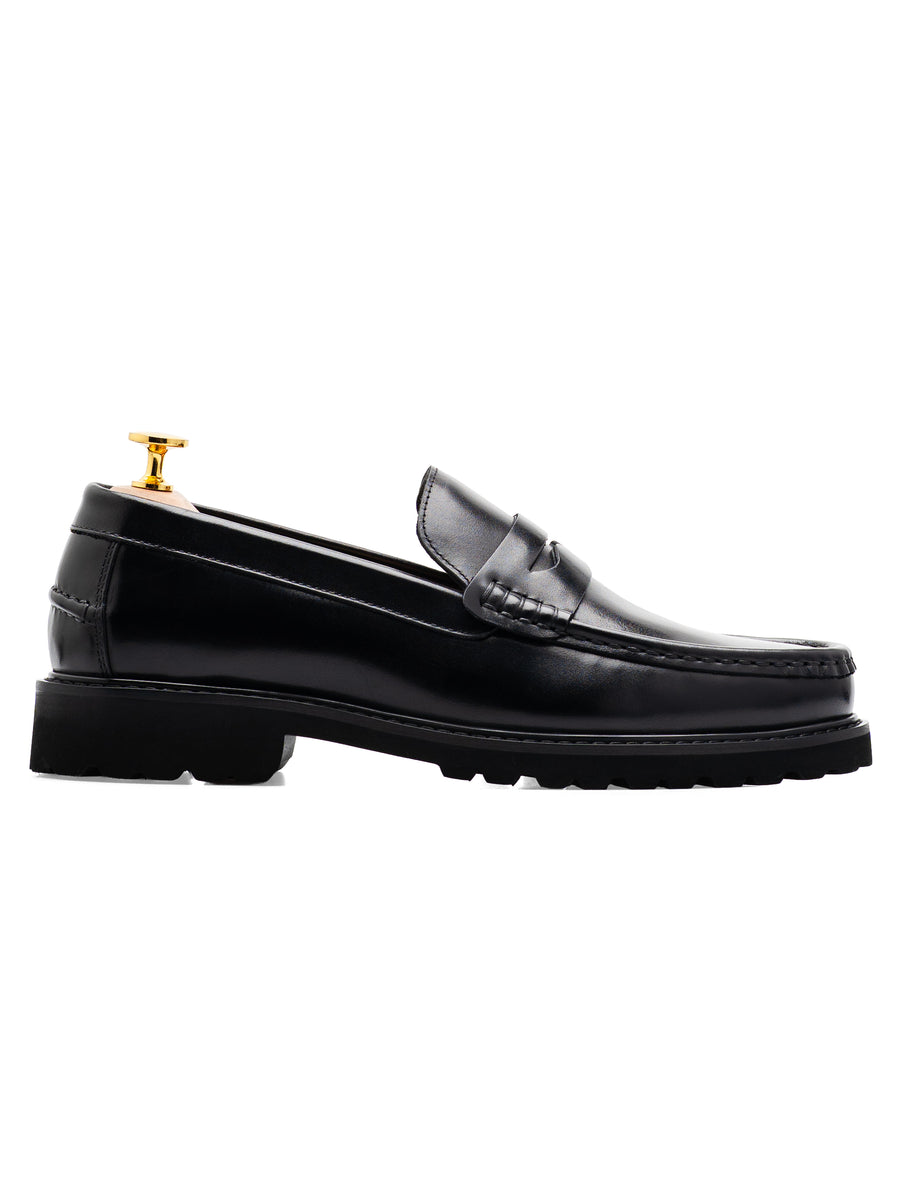 Duke Penny Loafer - Black Leather (Chunky Sole)