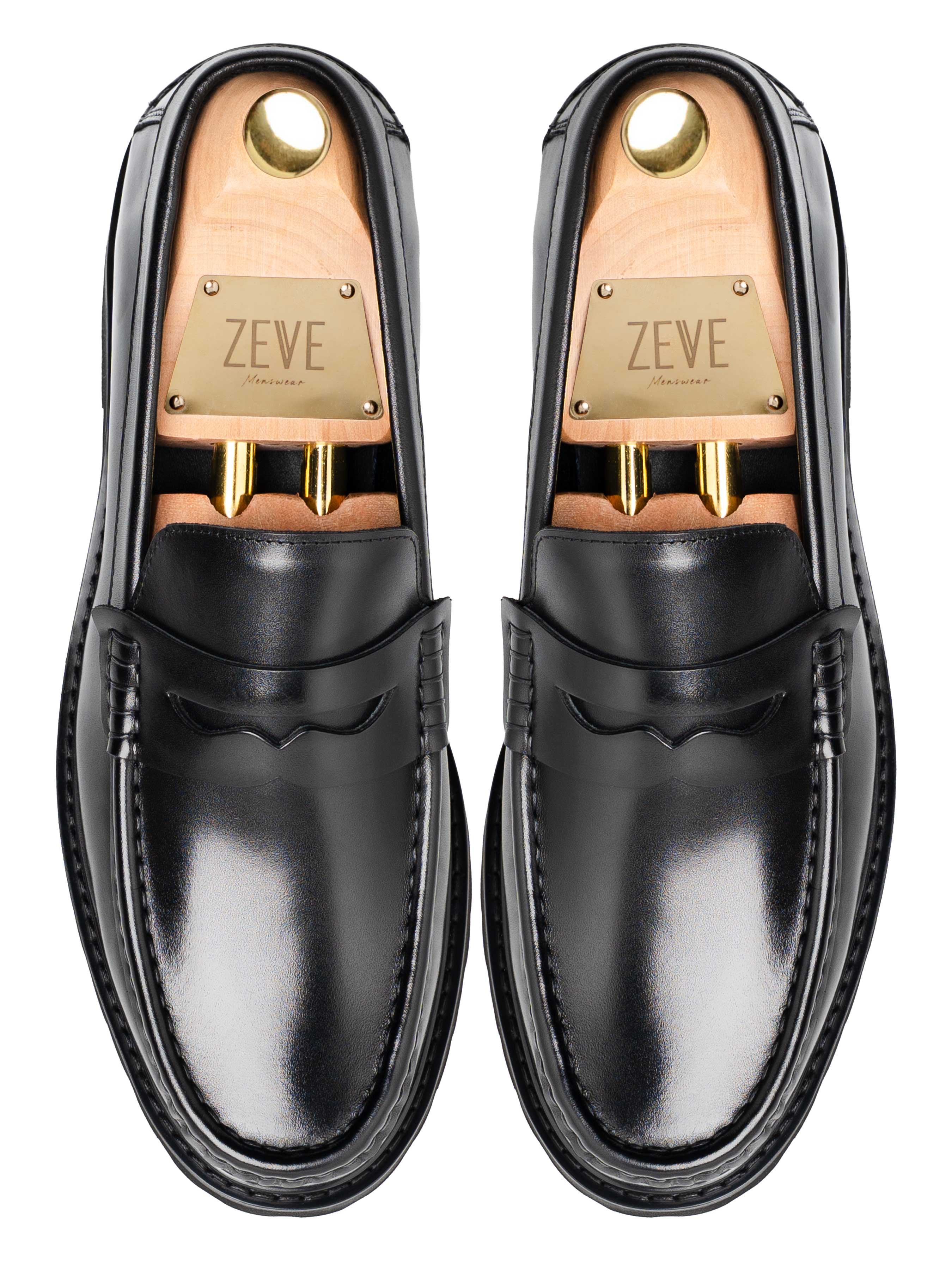 Duke Penny Loafer - Black Leather (Chunky Sole)