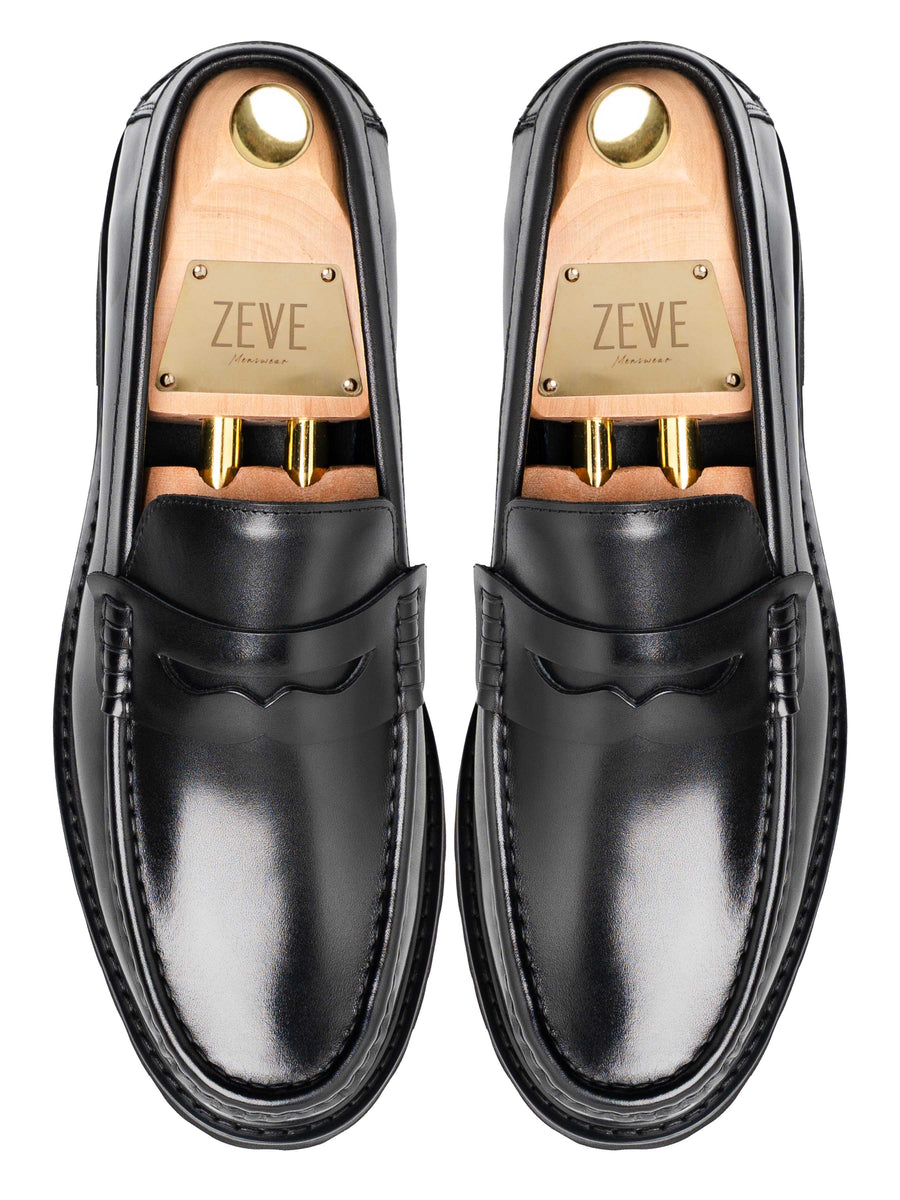 Duke Penny Loafer - Black Leather (Chunky Sole)