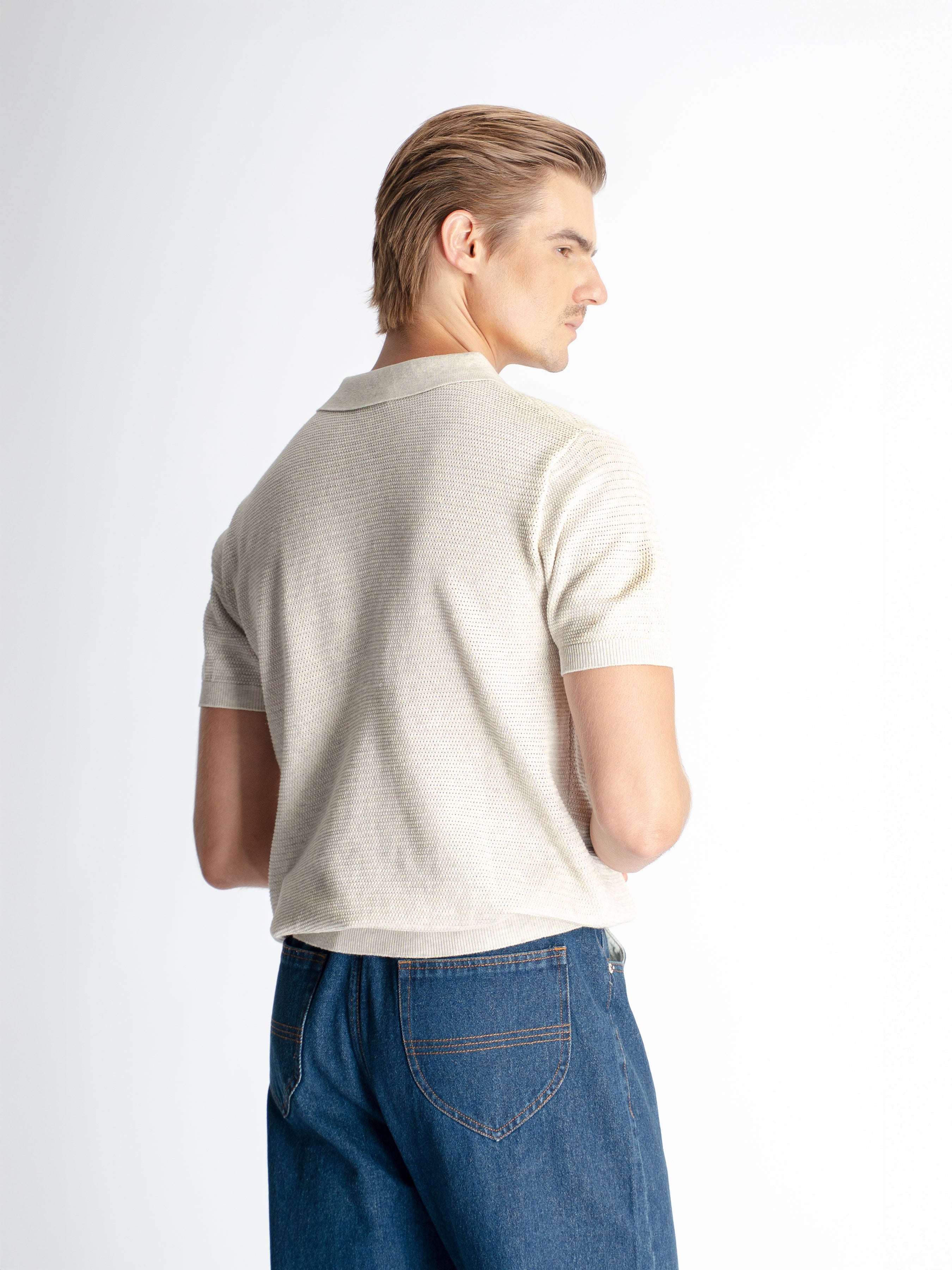 Ezra Knit Polo Tee - Beige