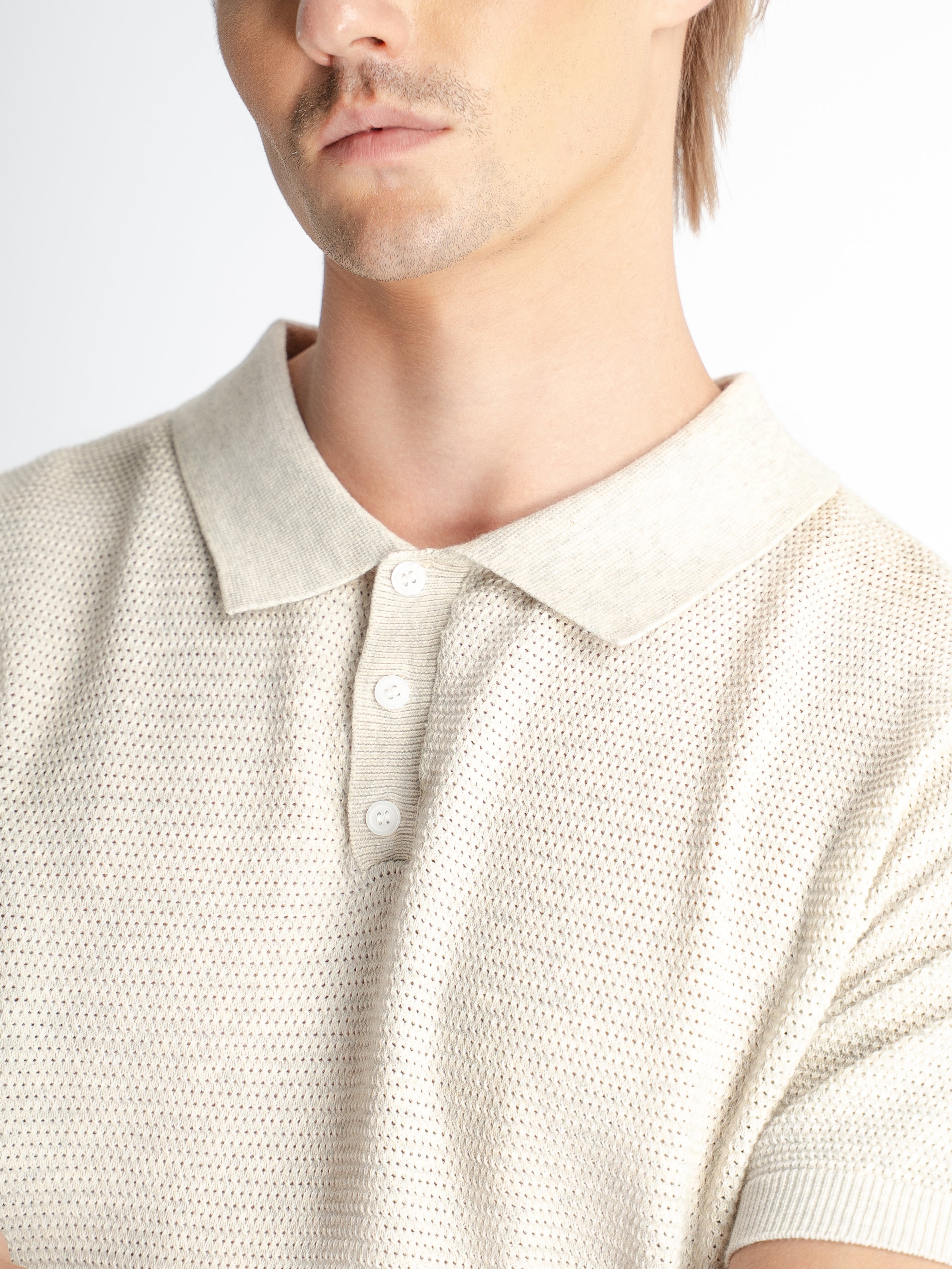 Ezra Knit Polo Tee - Beige