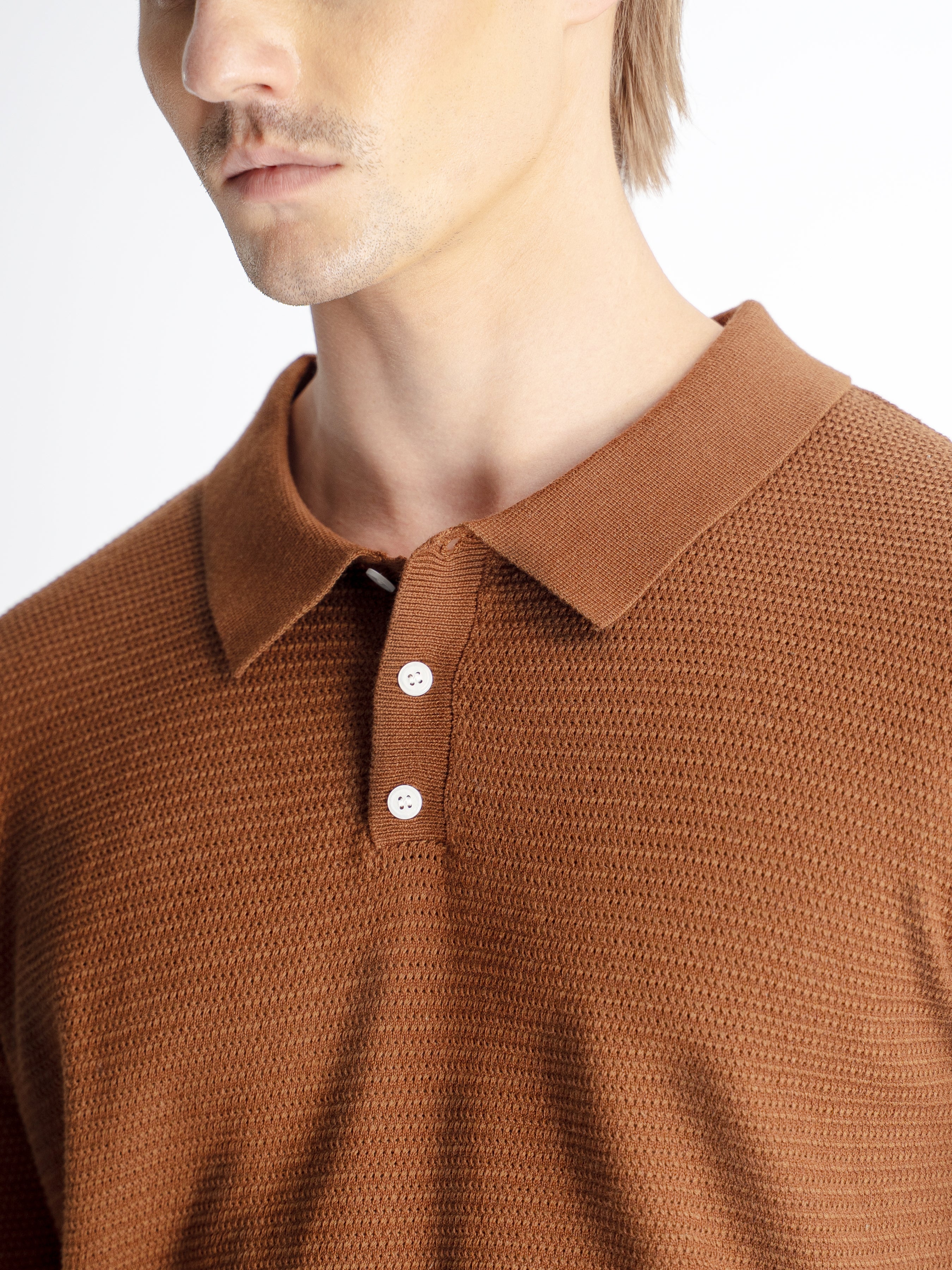 Ezra Knit Polo Tee - Coffee