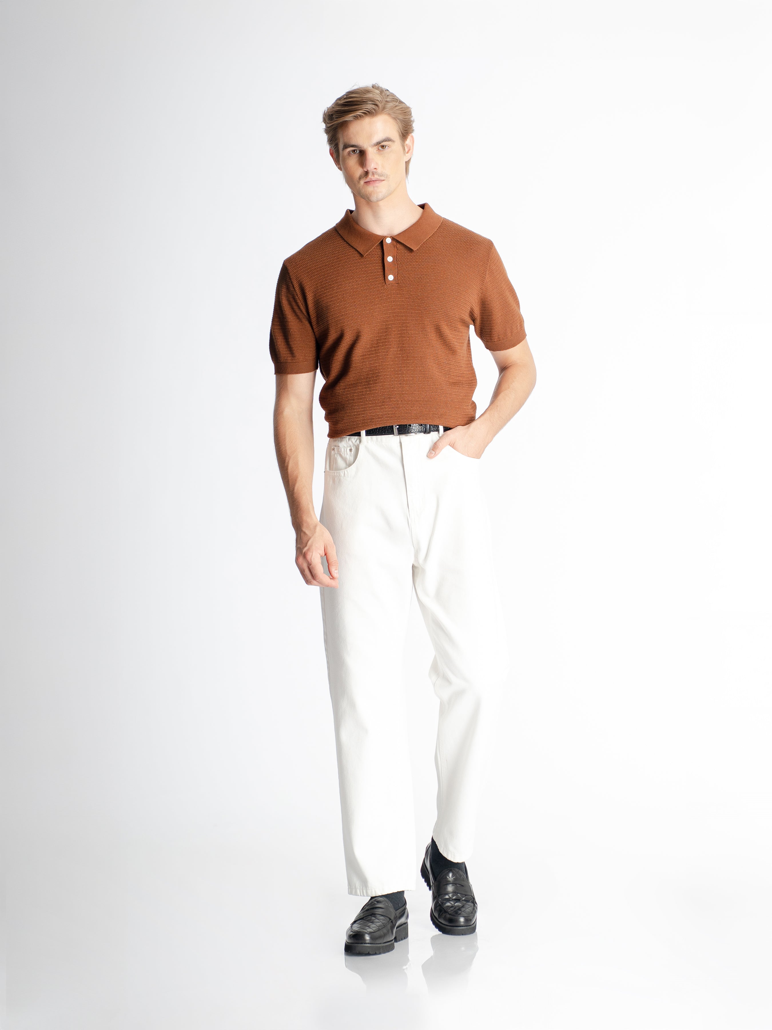 Ezra Knit Polo Tee - Coffee