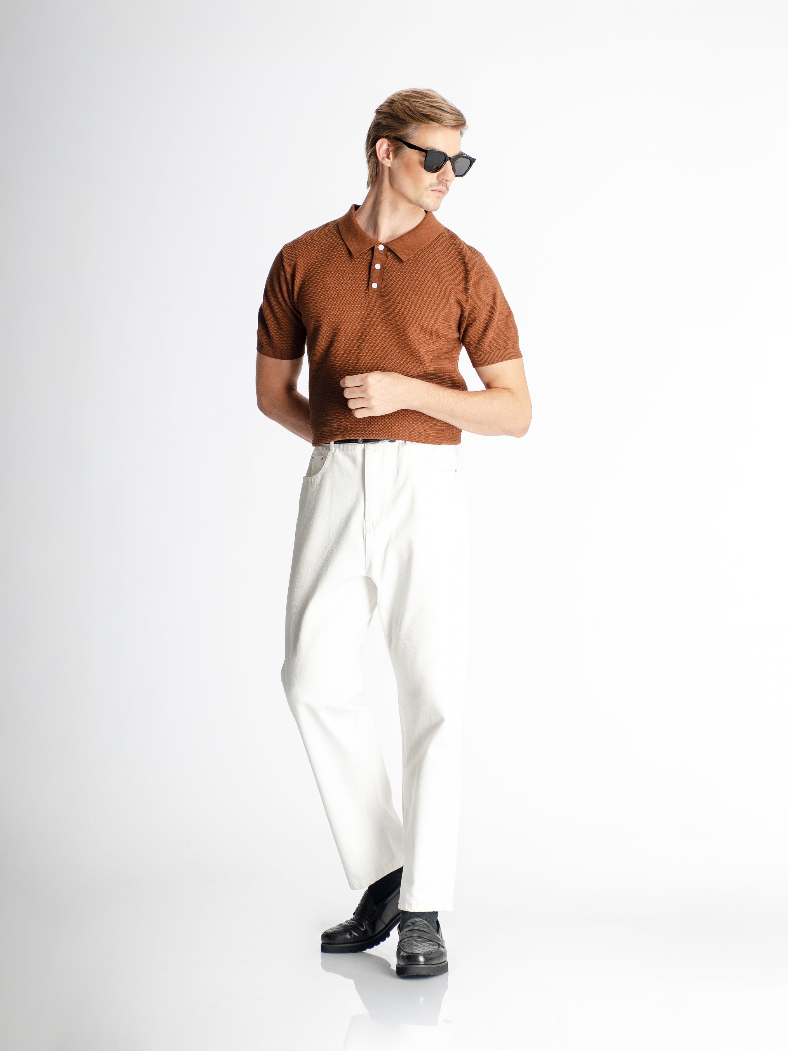 Ezra Knit Polo Tee - Coffee