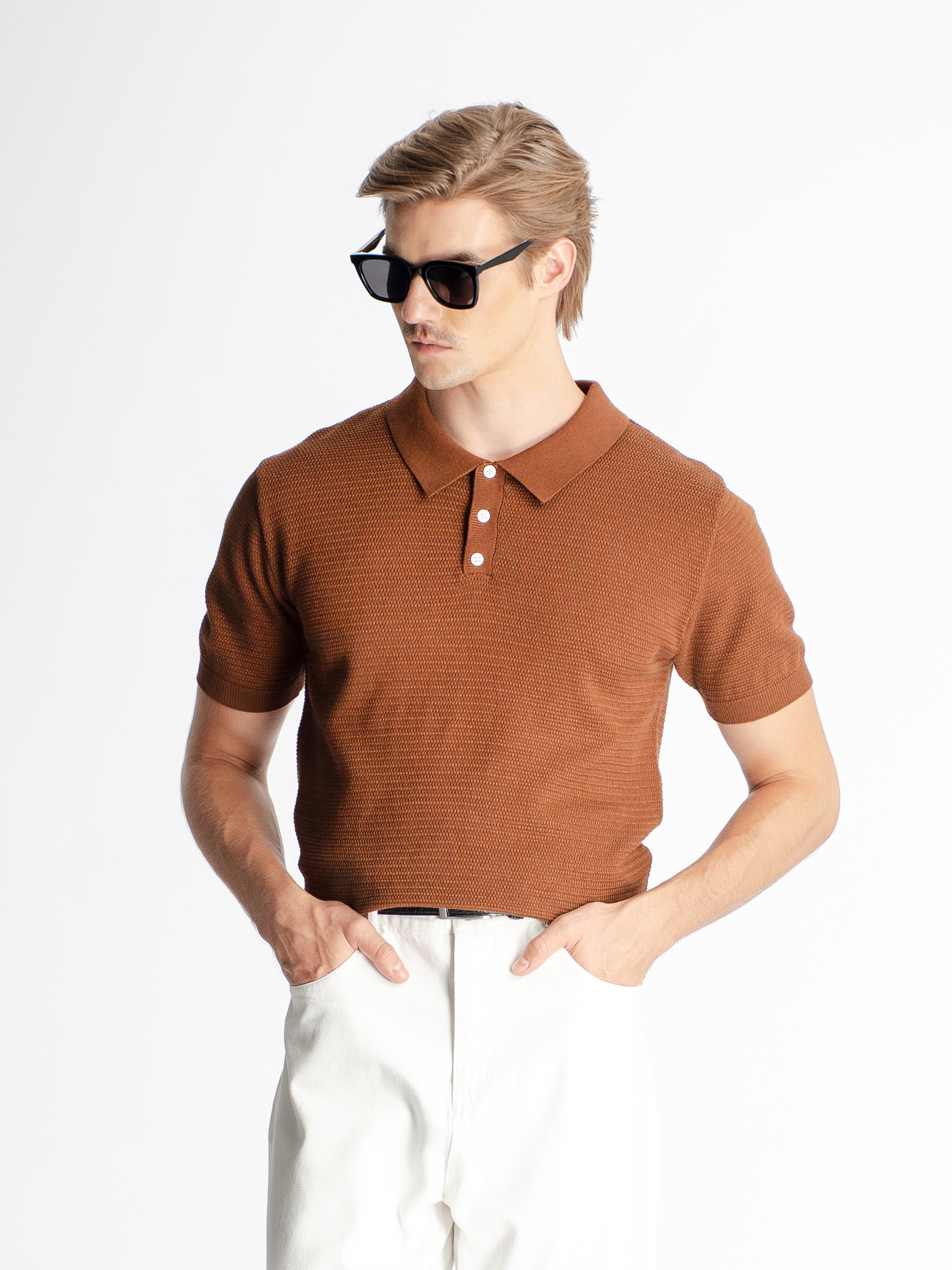 Ezra Knit Polo Tee - Coffee