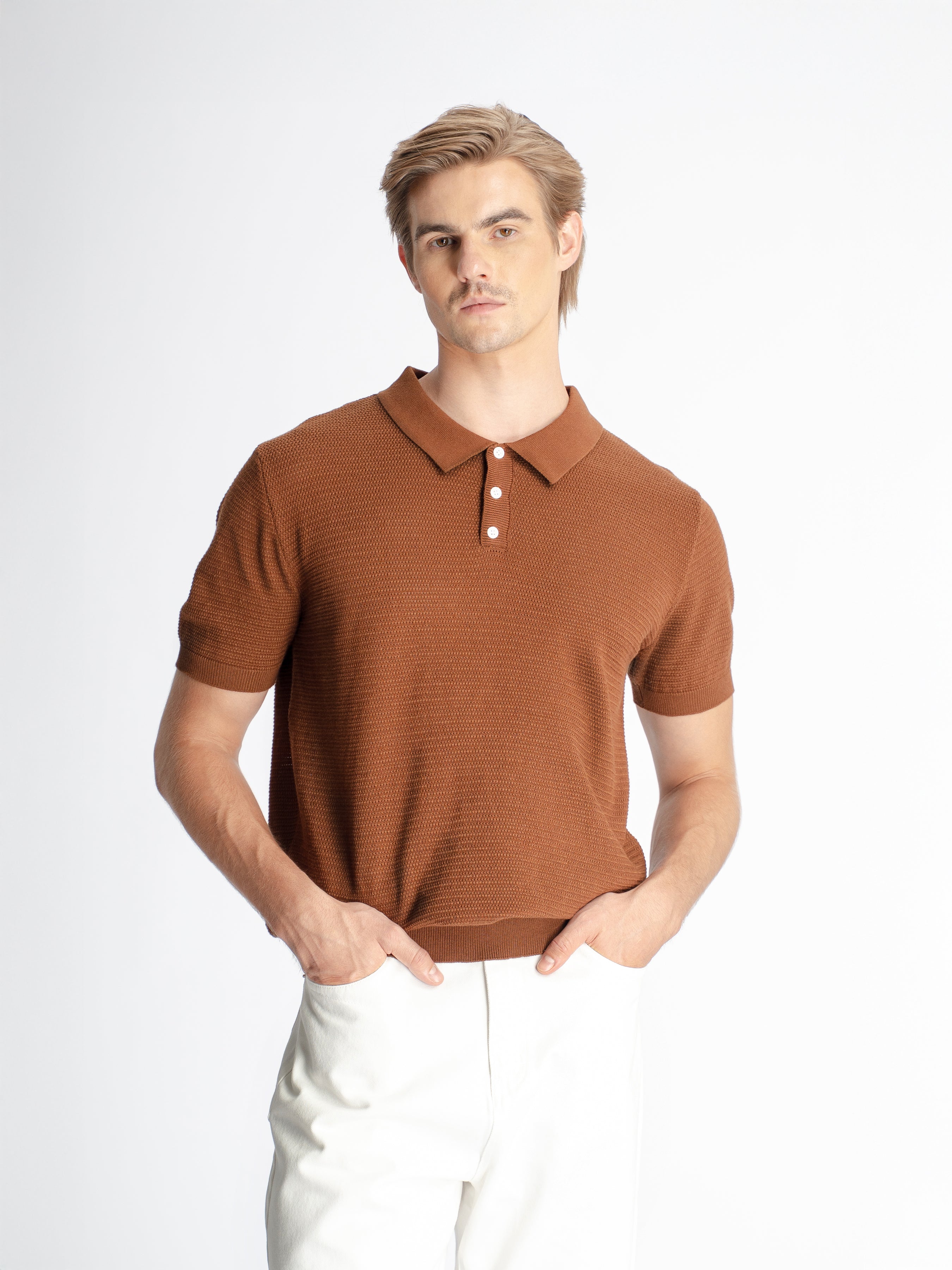 Ezra Knit Polo Tee - Coffee