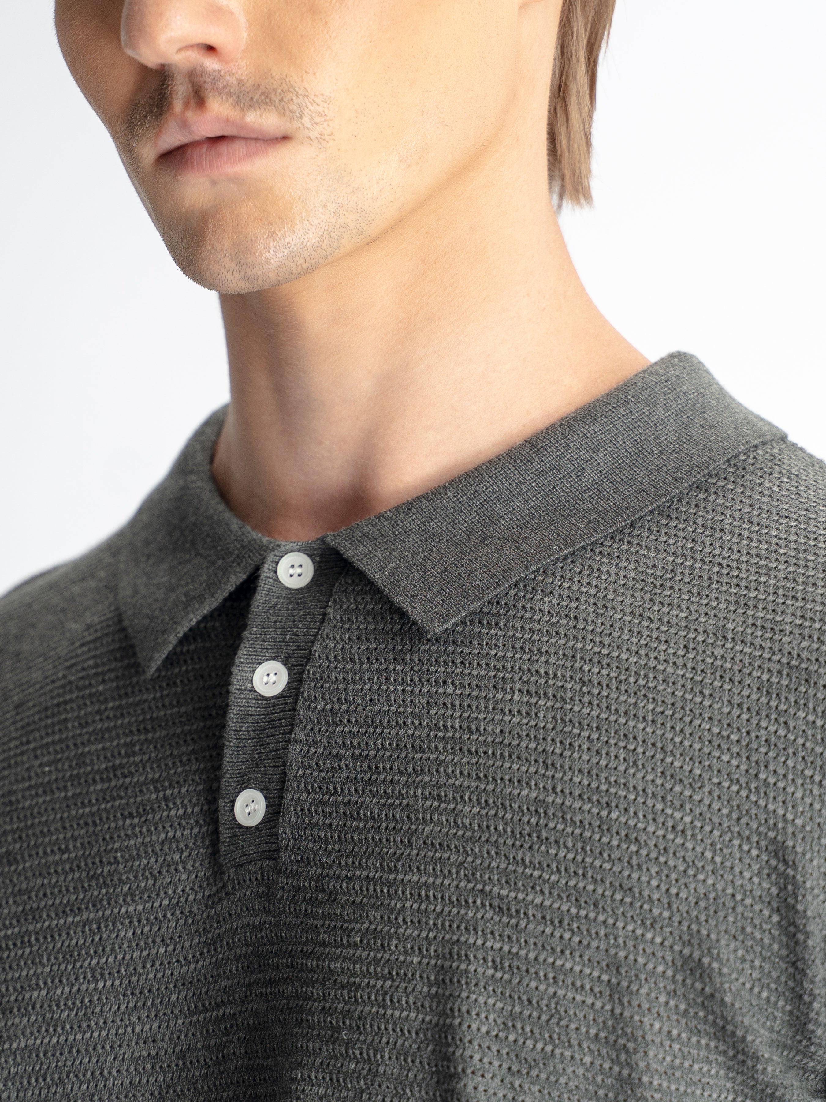 Ezra Knit Polo Tee - Grey