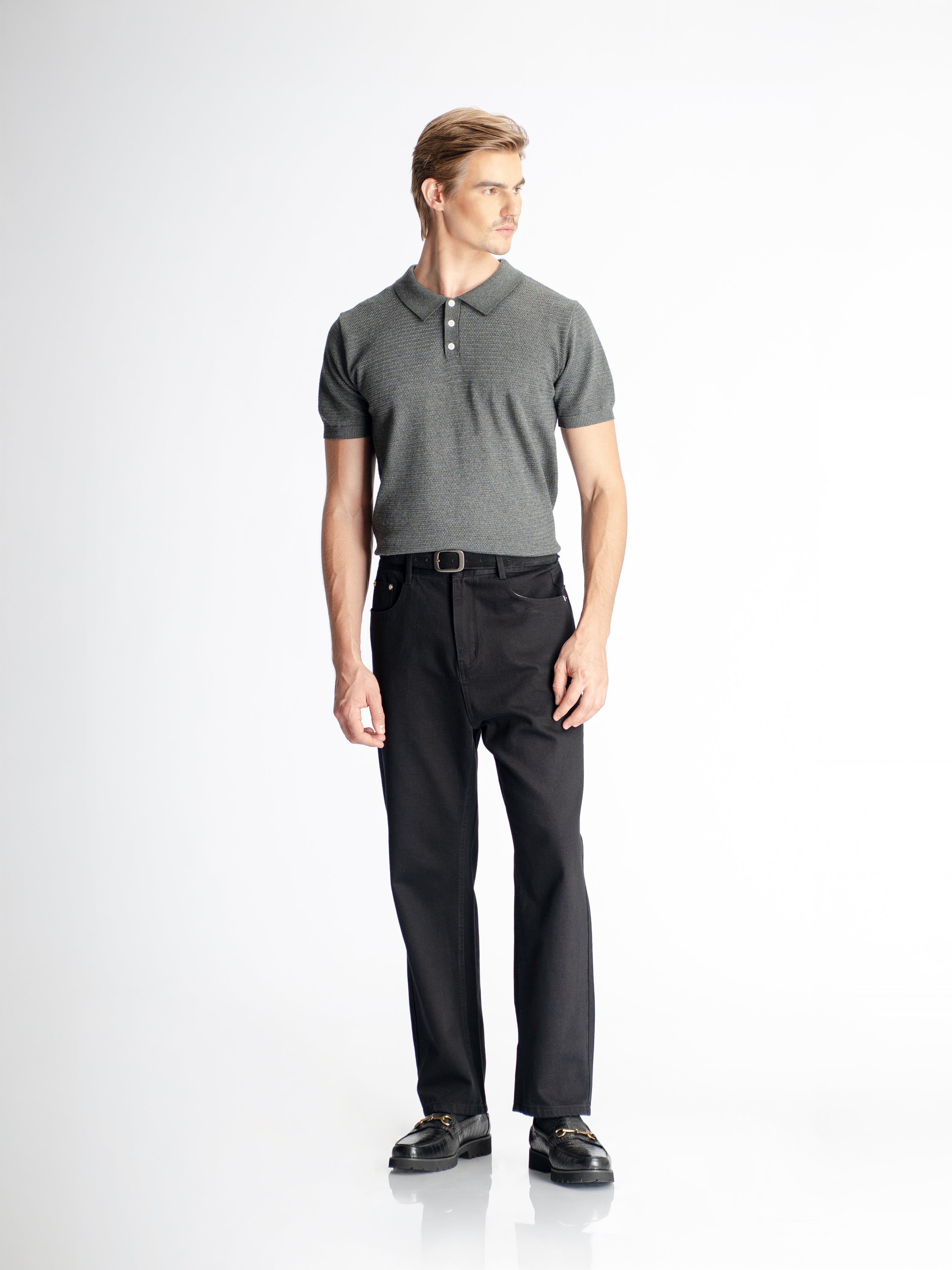 Ezra Knit Polo Tee - Grey