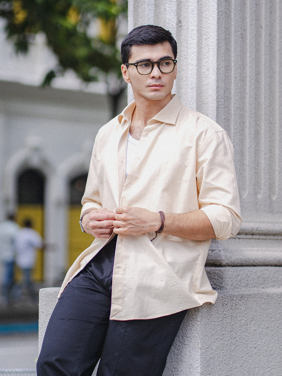 FrancoLinenShirtBeigeWindsorCollar1 - Zeve