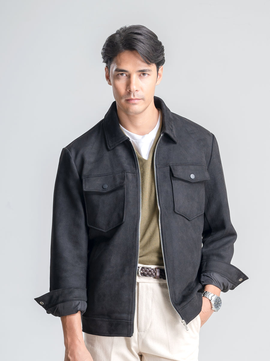 Front-Black-Suede-Jacket-Zipper - Zeve