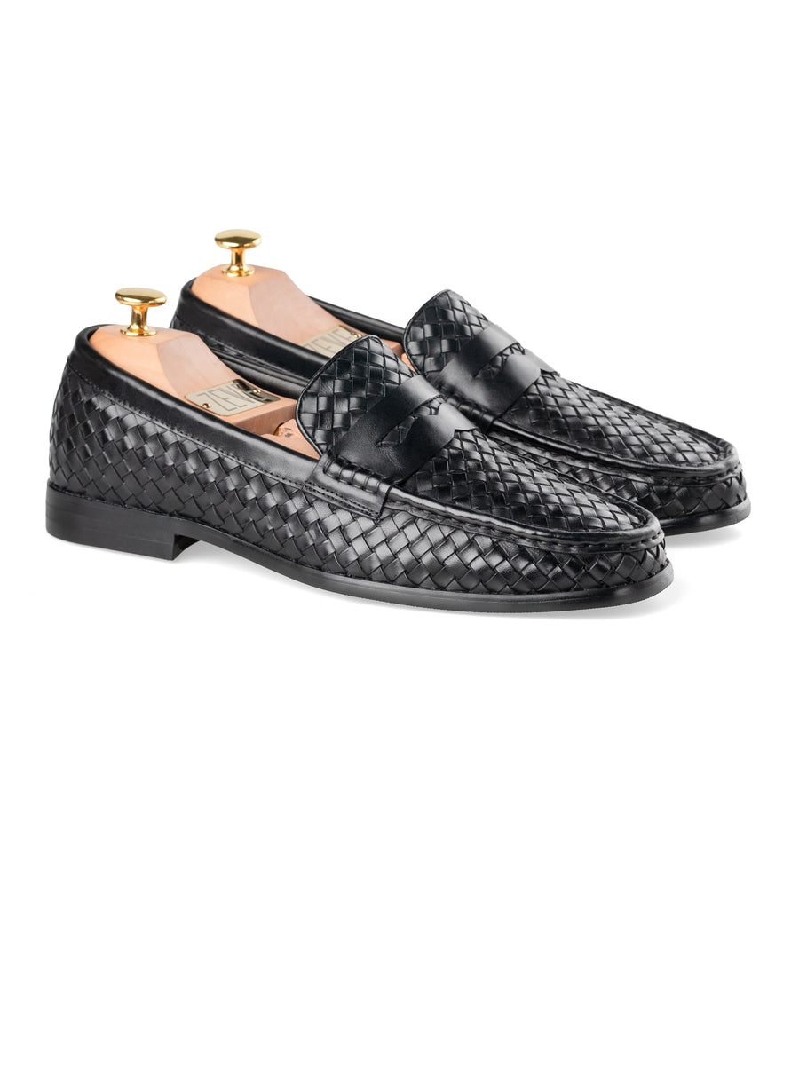 Front-Marco-Penny-Loafer-Black-Woven - Zeve