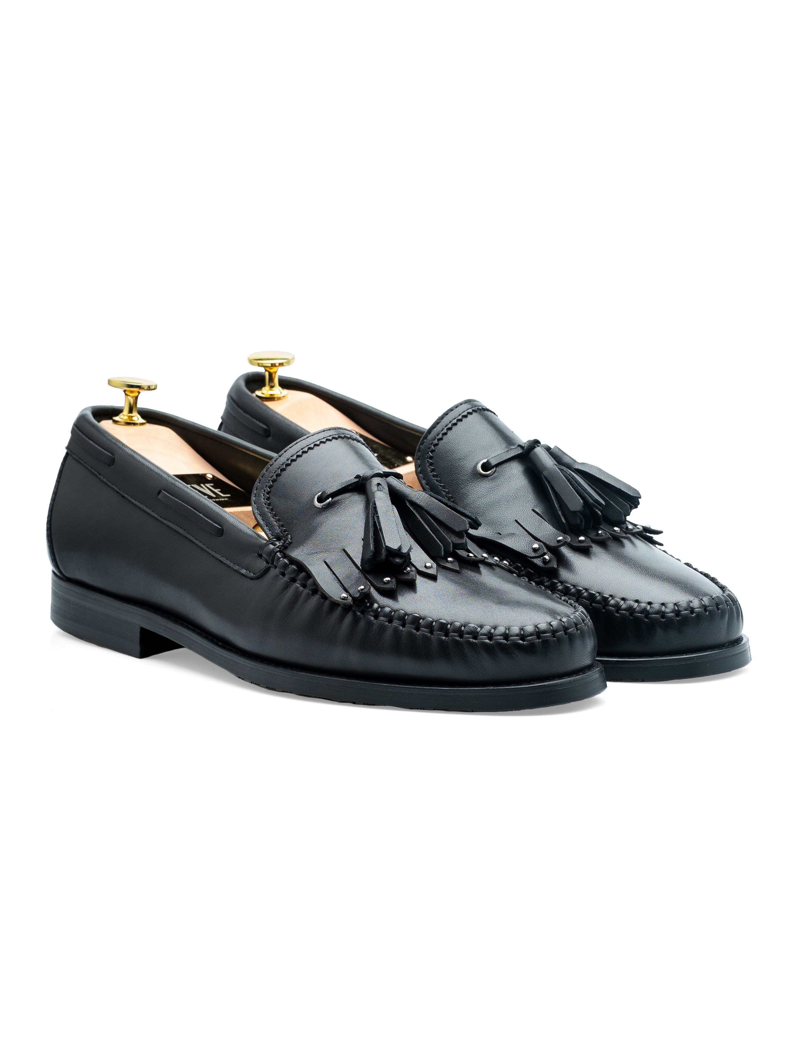 Alessio Studded Loafer - Solid Black Leather