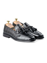 FrontDarioTasselLoaferBlackCrocoPolishedLeather - Zeve