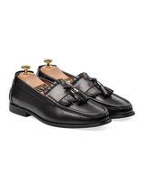 FrontFringeClassicLoaferBlackGreywithTassel_HandPaintedPatina - Zeve