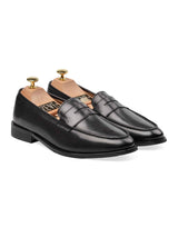 FrontPennyLoaferBlackGrey_HandPaintedPatina - Zeve