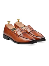 FrontPennyLoaferCognacTan_HandPaintedPatina - Zeve