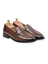 FrontPennyLoaferDarkBrown_HandPaintedPatina - Zeve