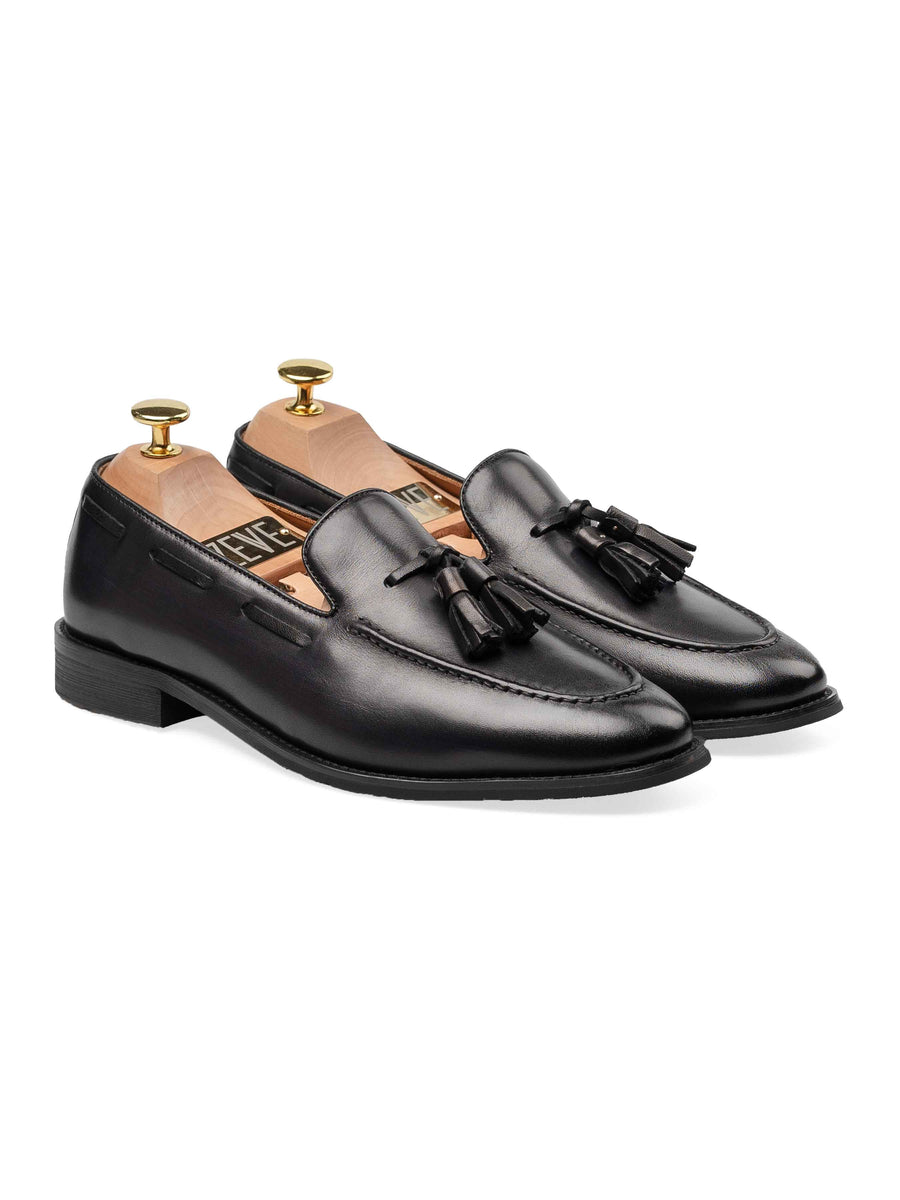 FrontTasselLoaferBlackGrey_HandPaintedPatina - Zeve
