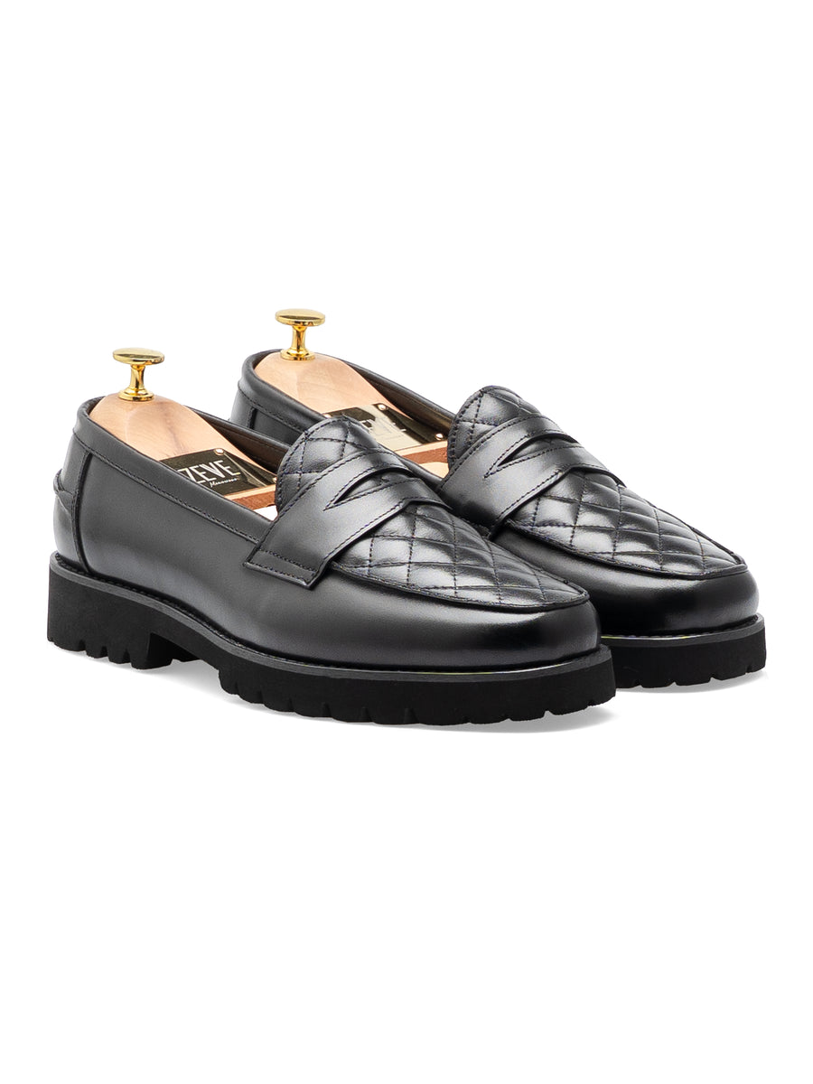FrontVadilloPennyLoaferSolidBlackLeather_EvaCombat - Zeve