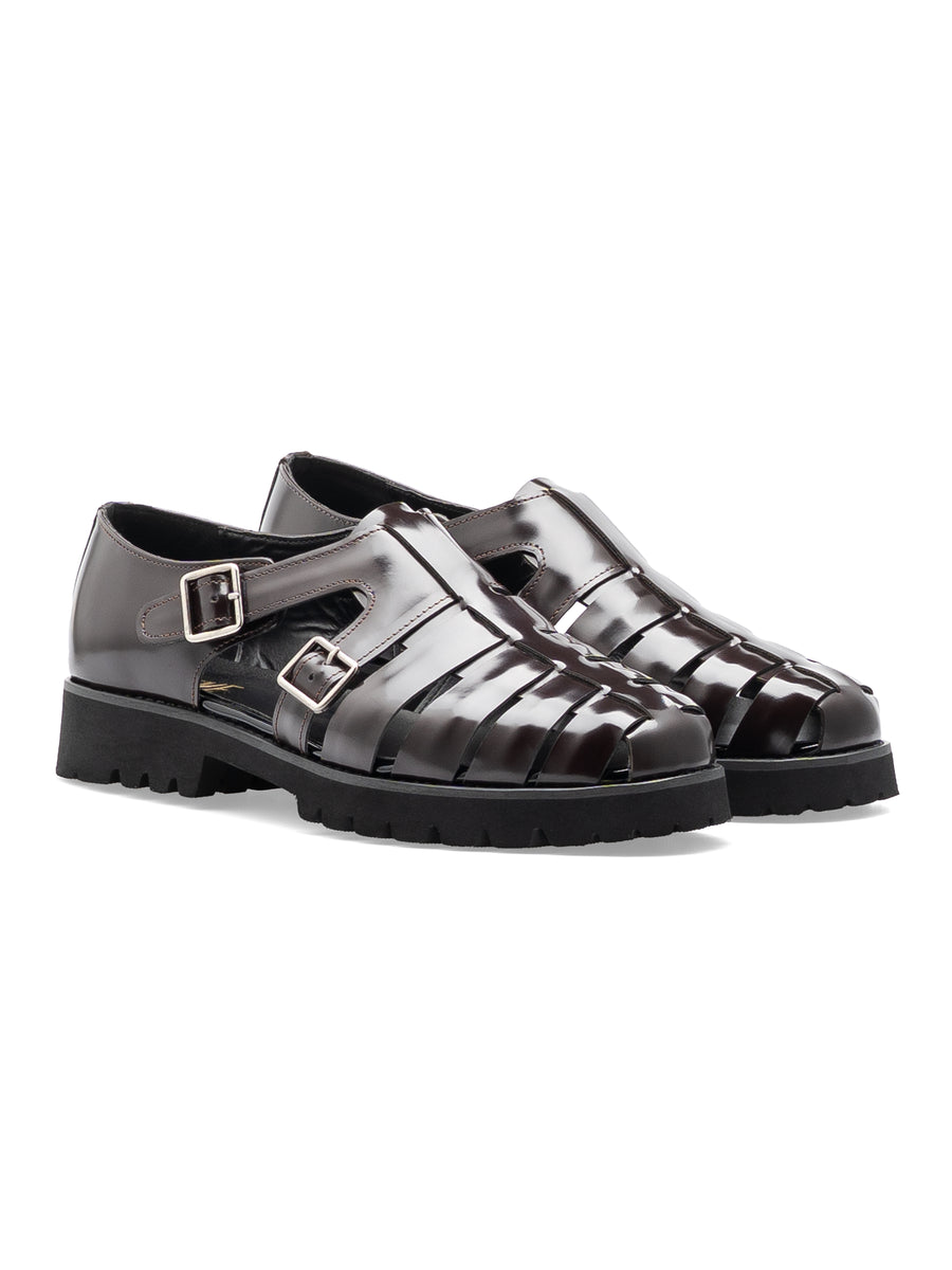 FrontVenetoSandalDarkBrownPolishedLeather_EVACombat - Zeve