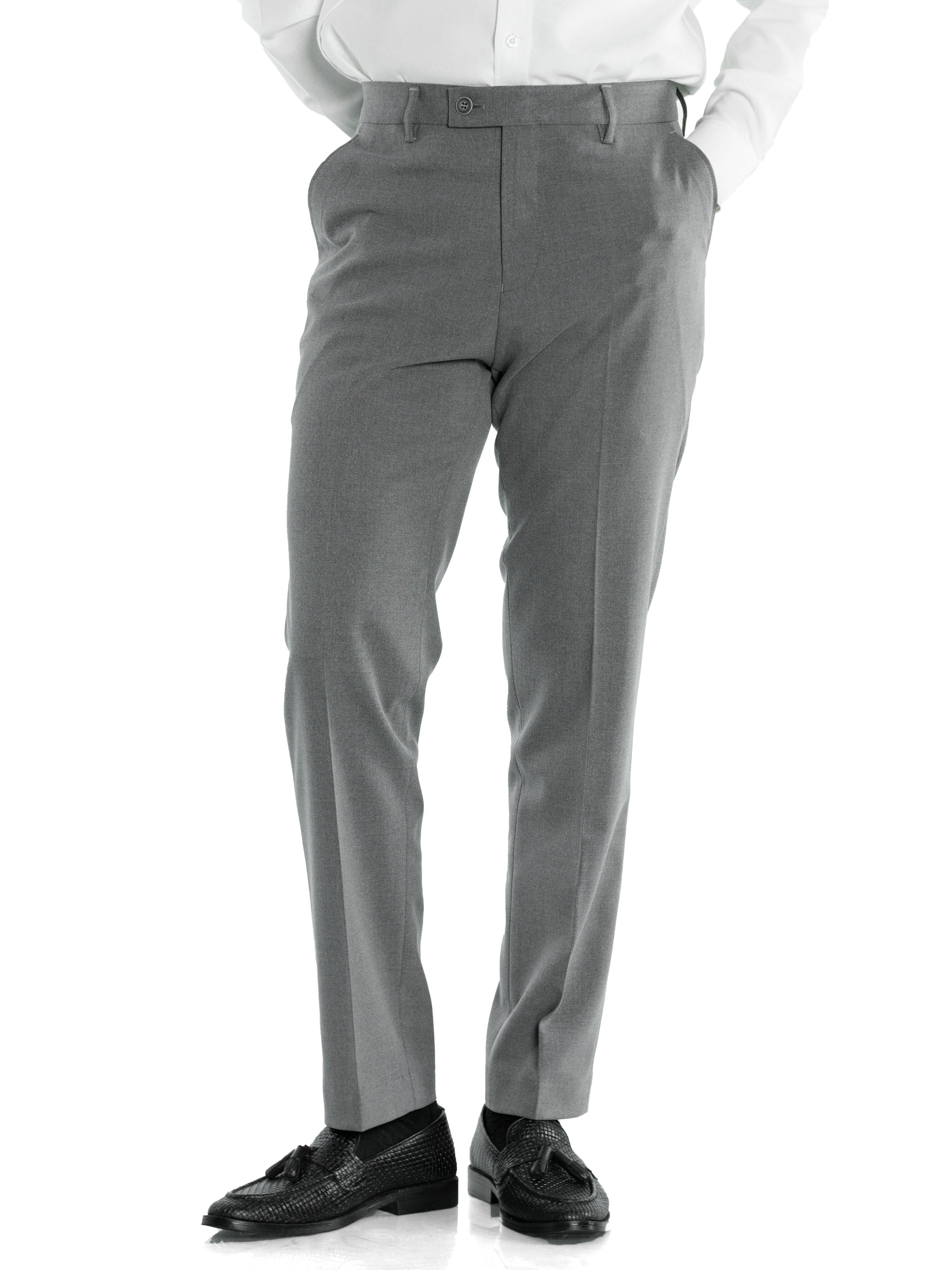 Trousers With Belt Loop Grey Plain Stretchable