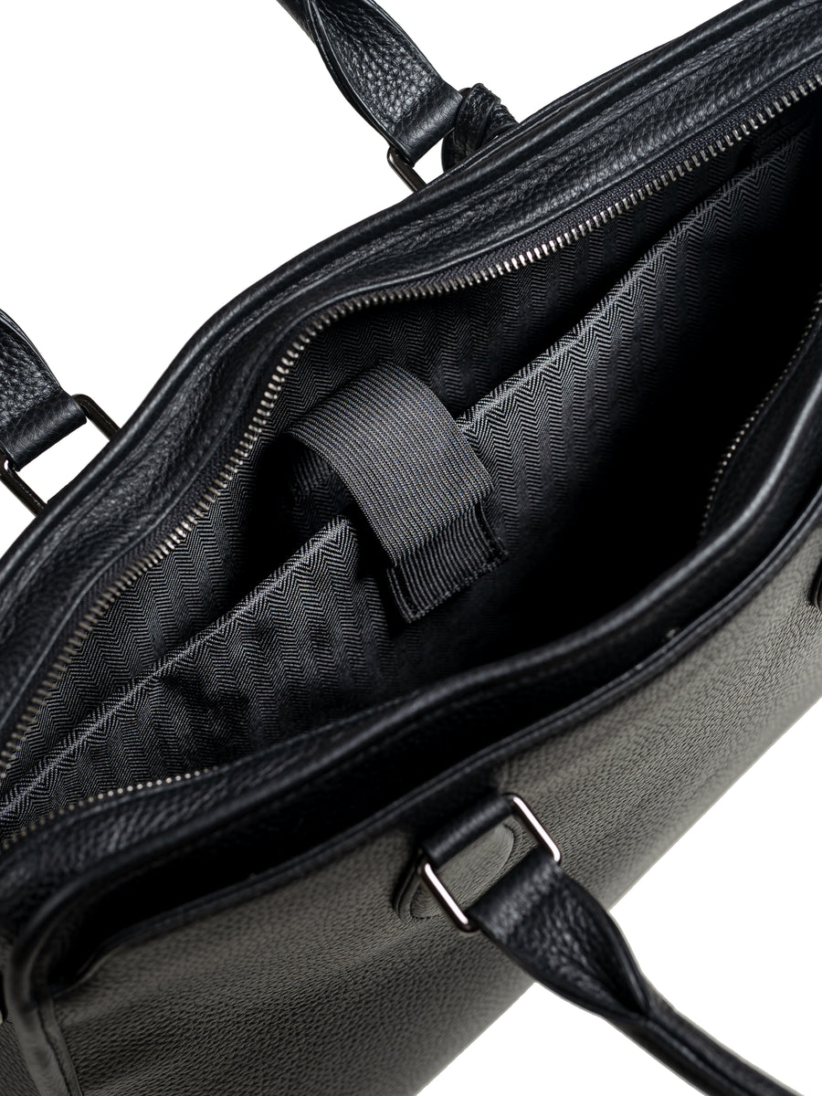 InsideBellunoBriefcaseBlackPebbleLeather - Zeve