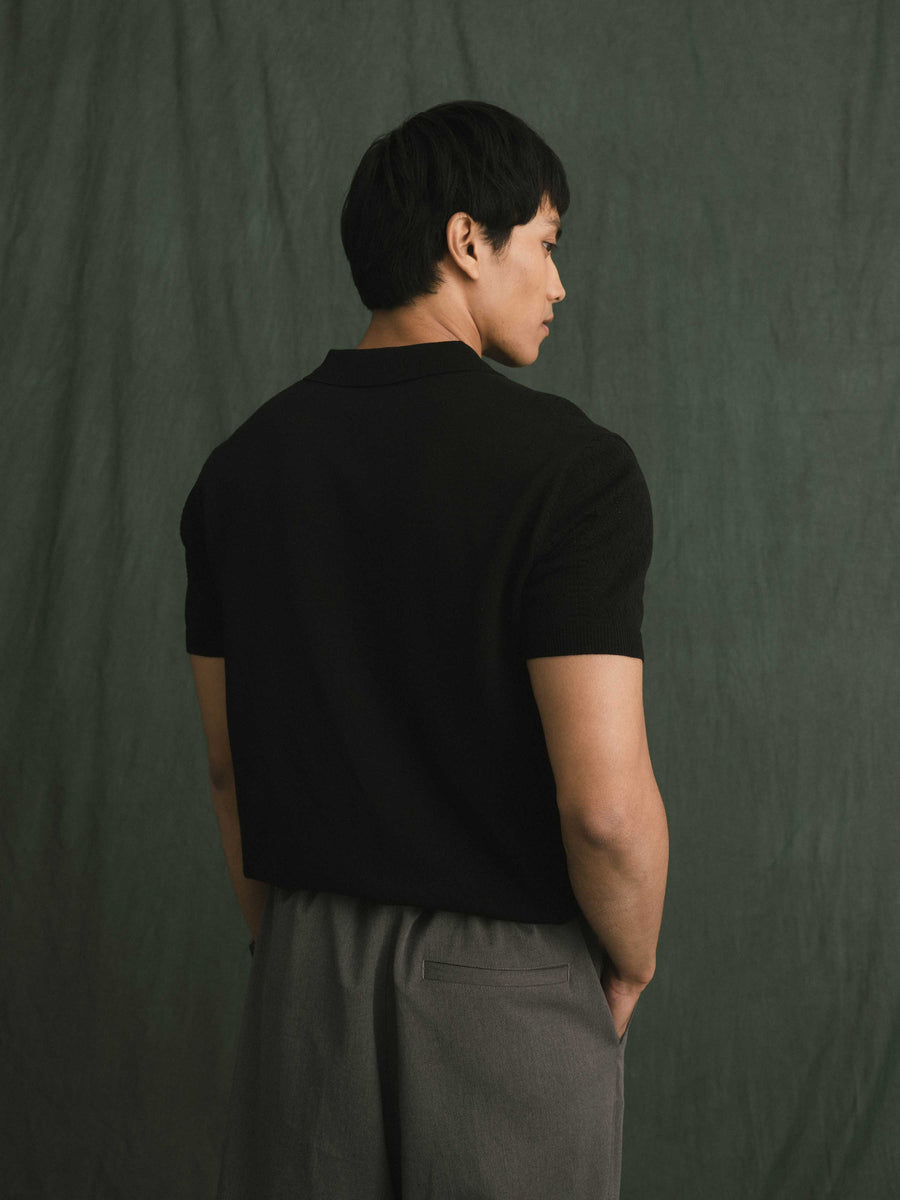 Kael Knit Polo Tee - Black
