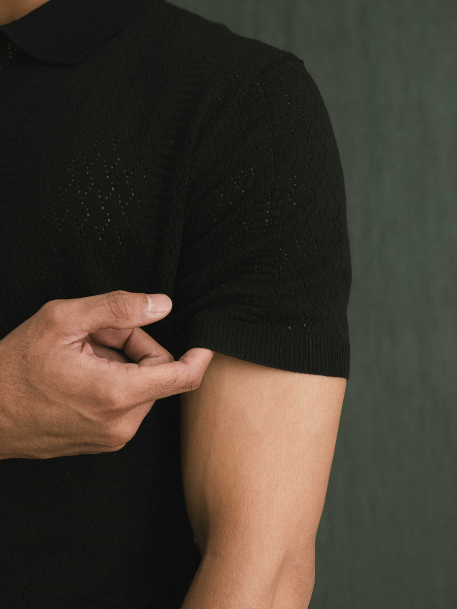 Kael Knit Polo Tee - Black