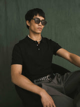 Kael Knit Polo Tee - Black