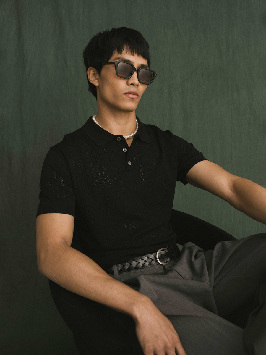 Kael Knit Polo Tee - Black