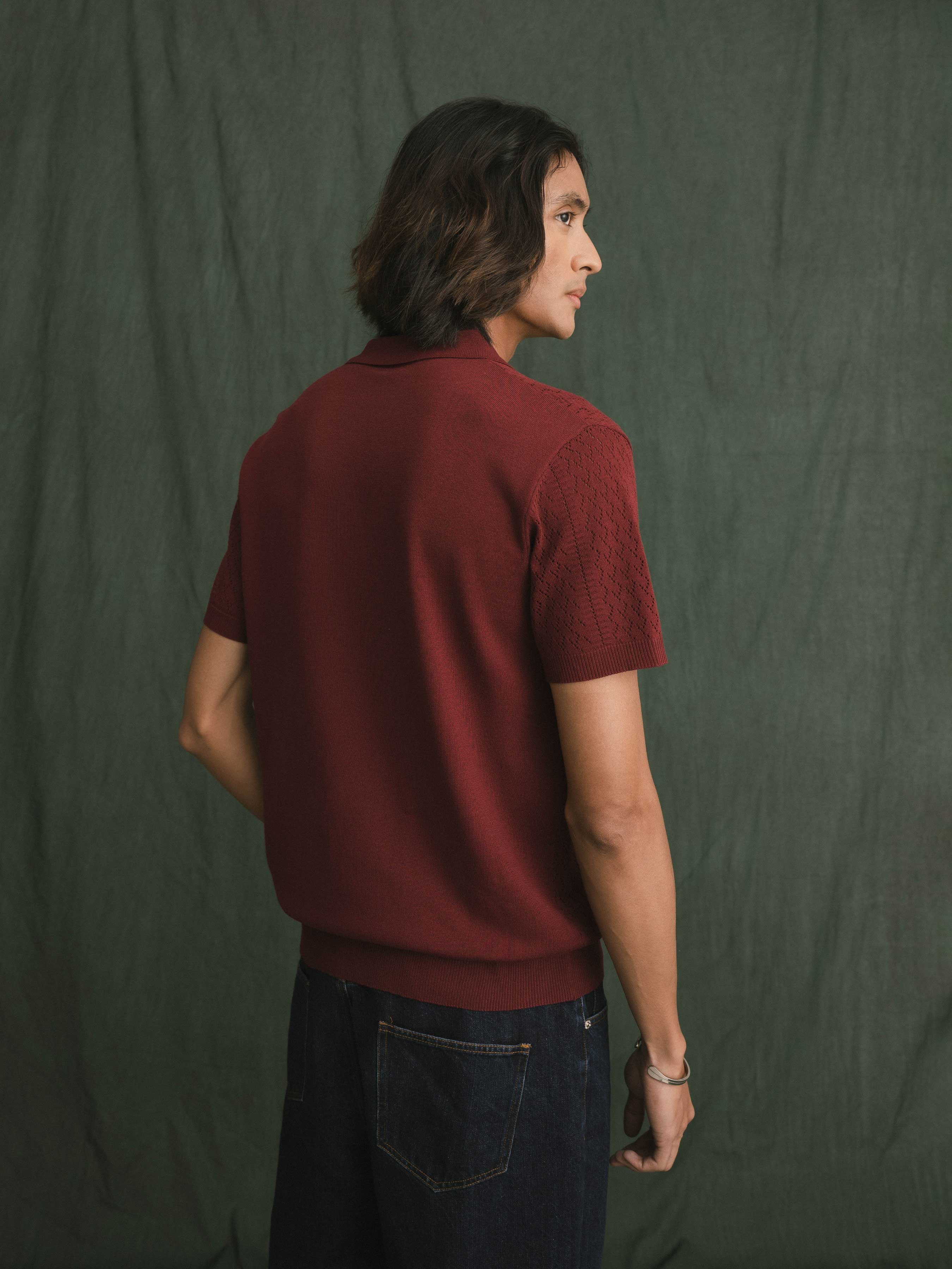 Kael Knit Polo Tee - Dark Red