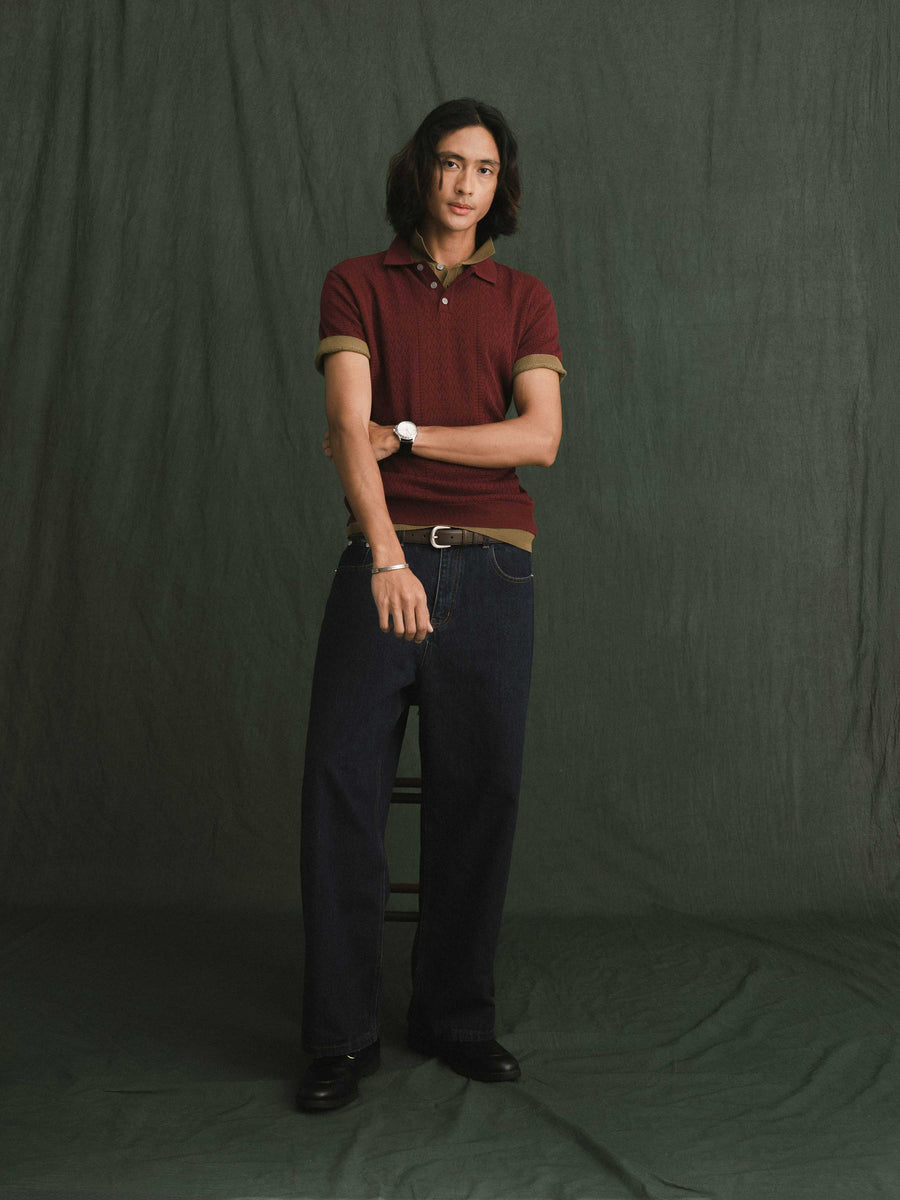 Kael Knit Polo Tee - Dark Red