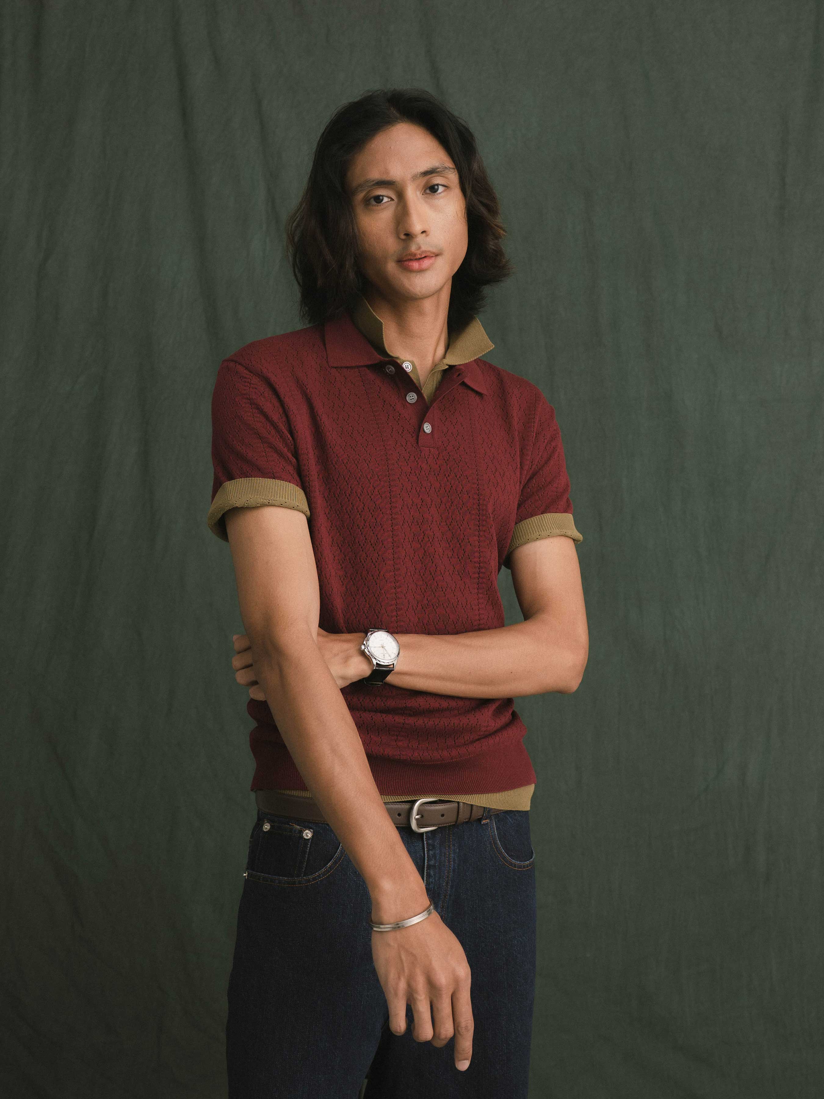Kael Knit Polo Tee - Dark Red