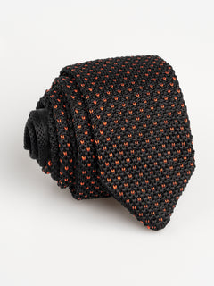 Knit-Tie-Black-with-Orange-Dot - Zeve
