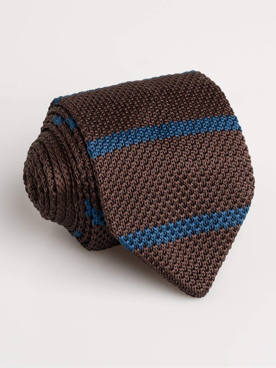 Knit-Tie-Coffee-with-Turqoise-Stripes - Zeve