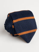 Knit-Tie-Navy-Blue-with-Light-Orange-Stripes - Zeve