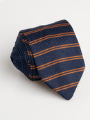Knit-Tie-Navy-Blue-with-Orange-Double-Stripes - Zeve