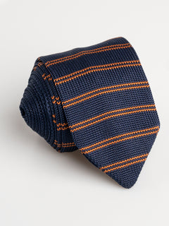 Knit-Tie-Navy-Blue-with-Orange-Double-Stripes - Zeve