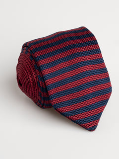 Knit-Tie-Red-with-Blue-Stripes - Zeve