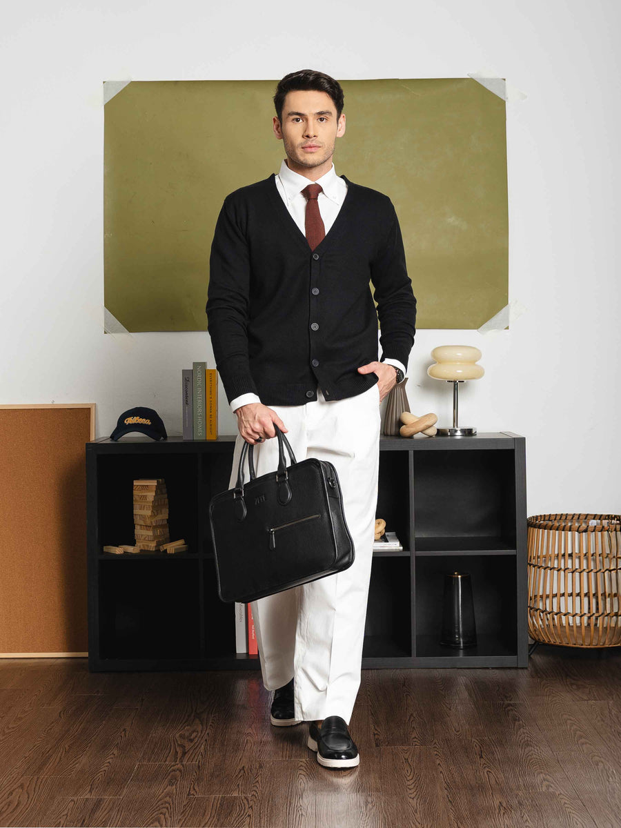 KnitCardiganBlackButton-Up1 - Zeve