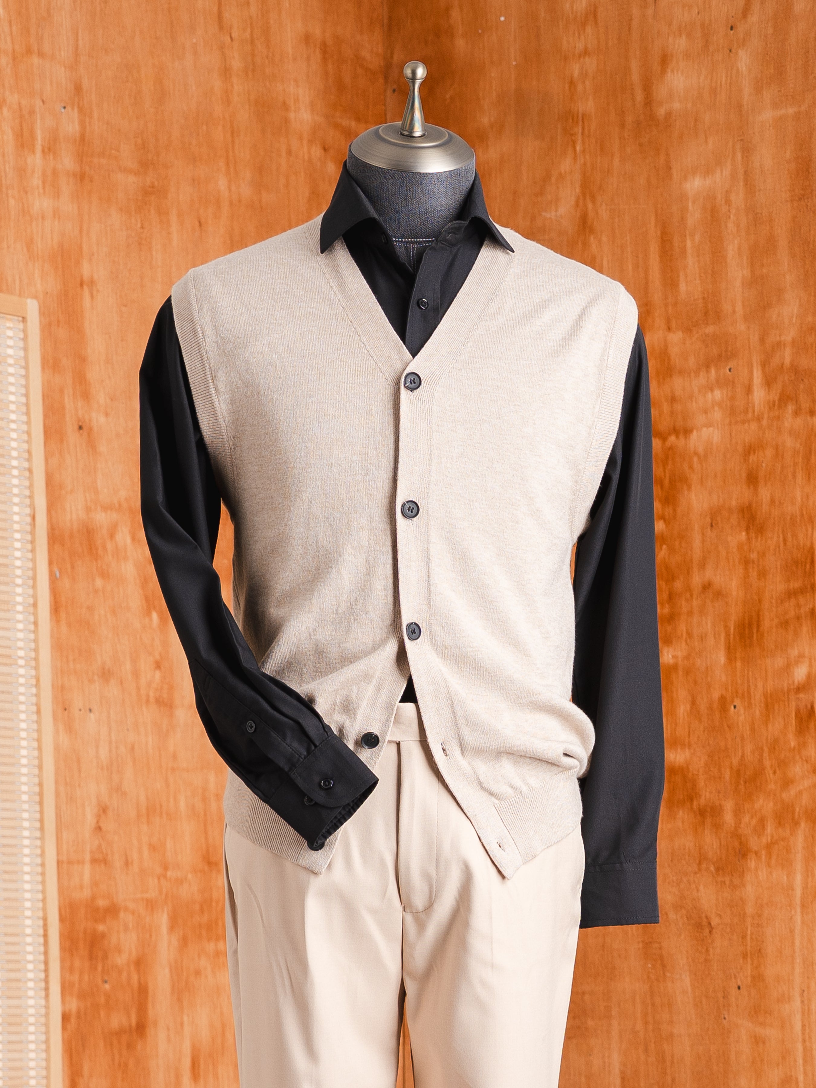 Knit Vest - Beige Button-Up