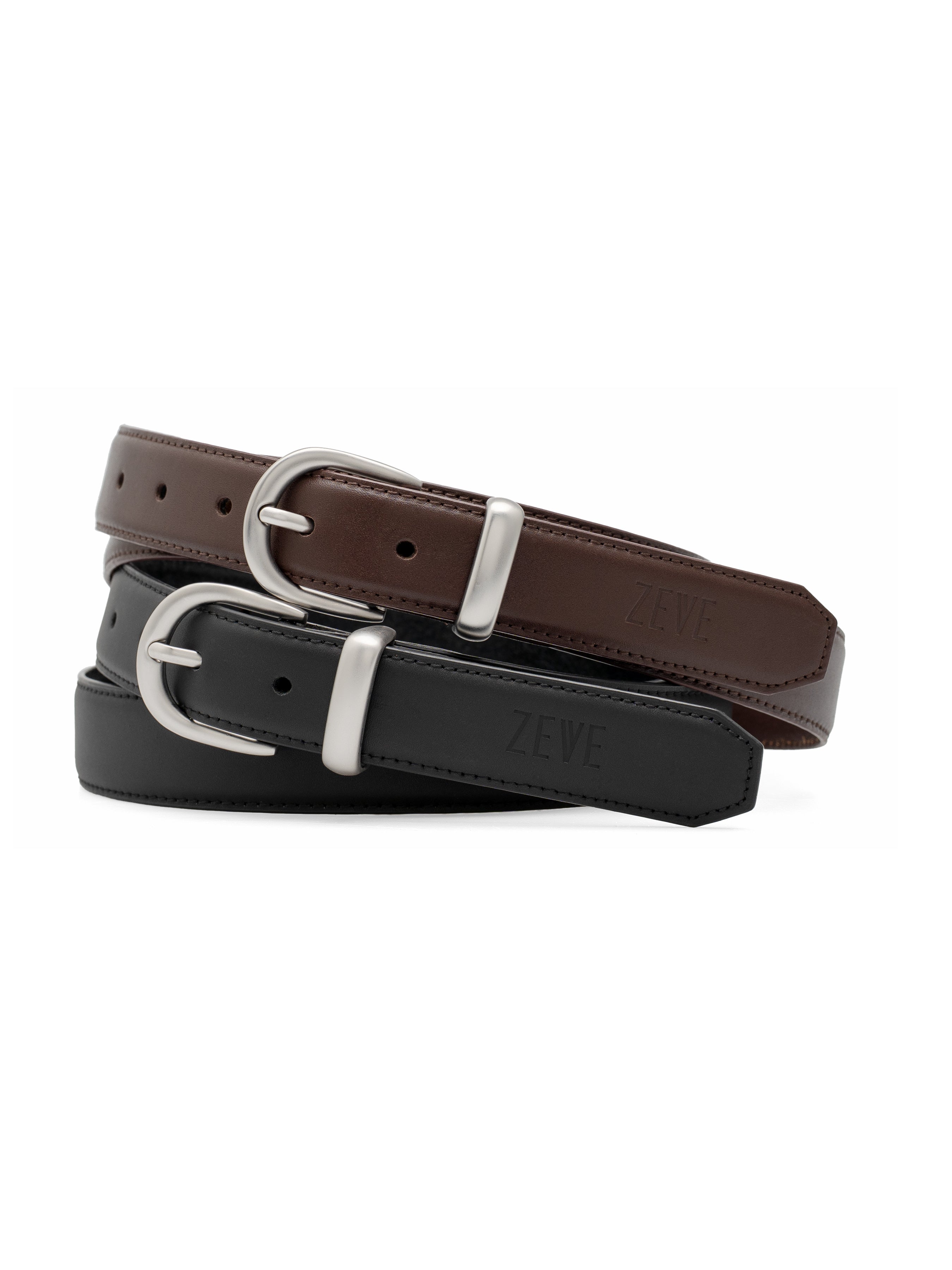 Solid Leather Belt With Silver-Toned Buckle