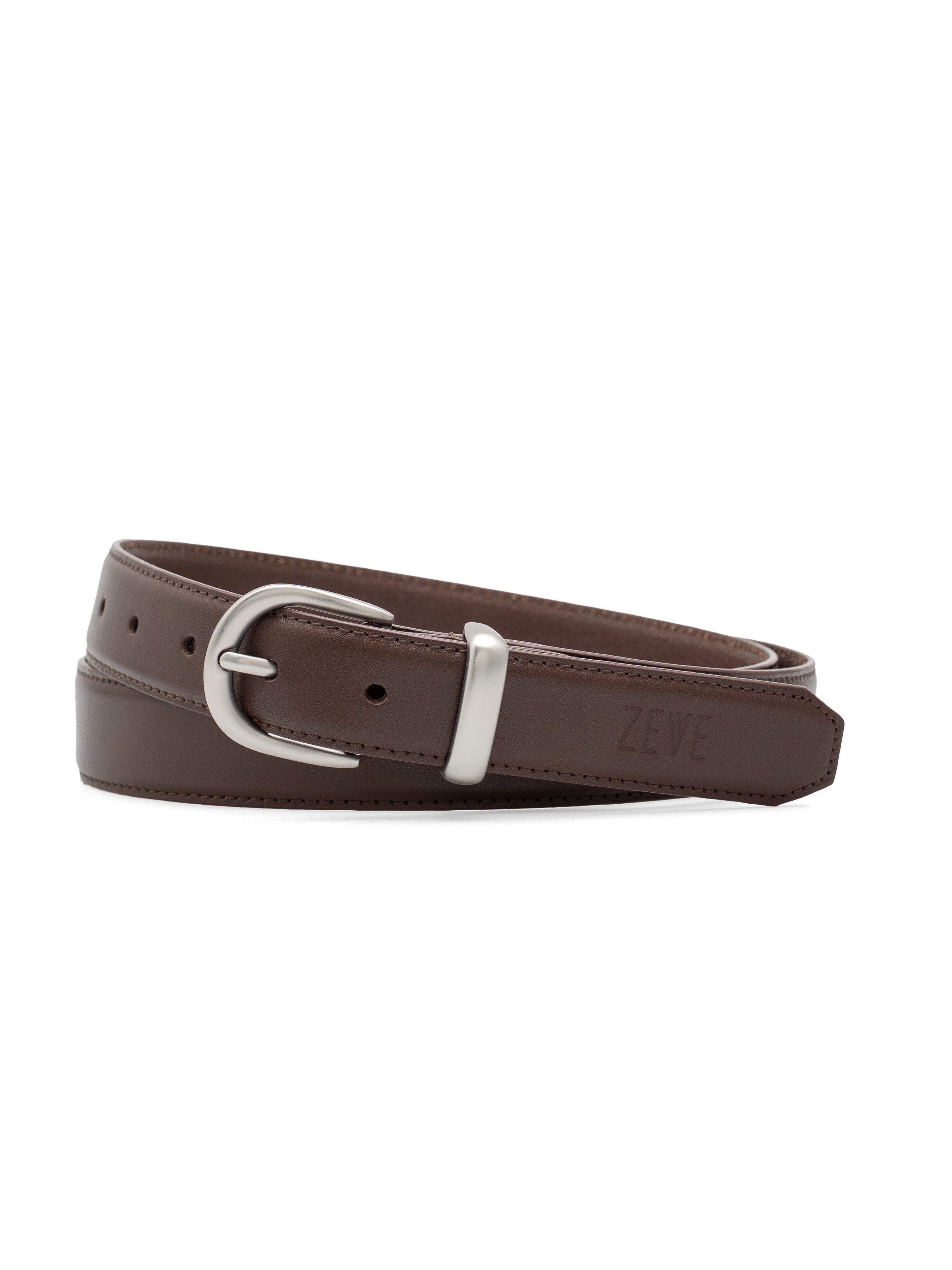 Solid Leather Belt With Silver-Toned Buckle