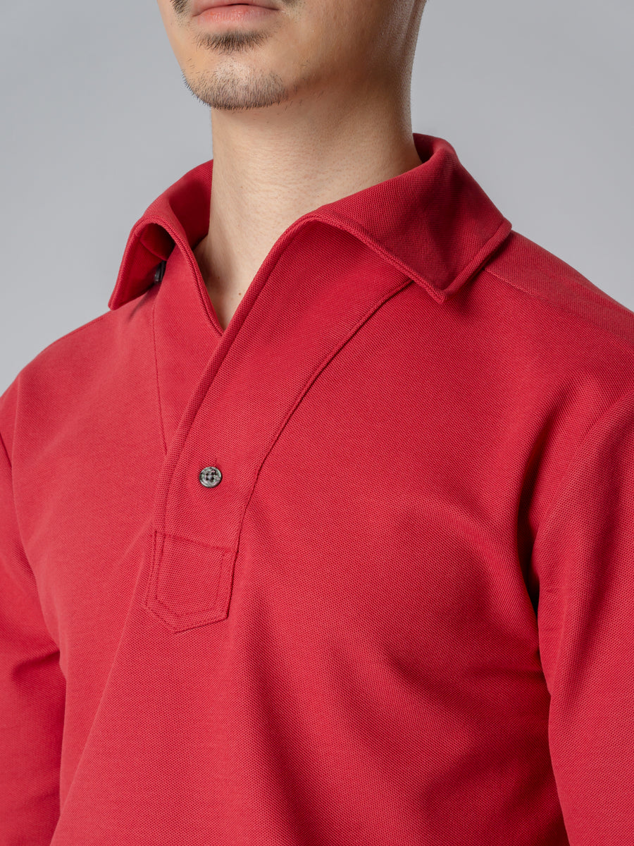 Long-Sleeve-Polo-Shirt-Maroon-One-Piece-Collar-Single-Button_03 - Zeve
