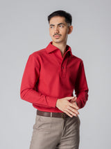 Long-Sleeve-Polo-Shirt-Maroon-One-Piece-Collar-Single-Button_04 - Zeve